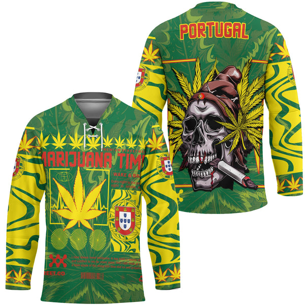 Portugal Hockey Jersey Flag & Coat Of Arms Marijuanas Style