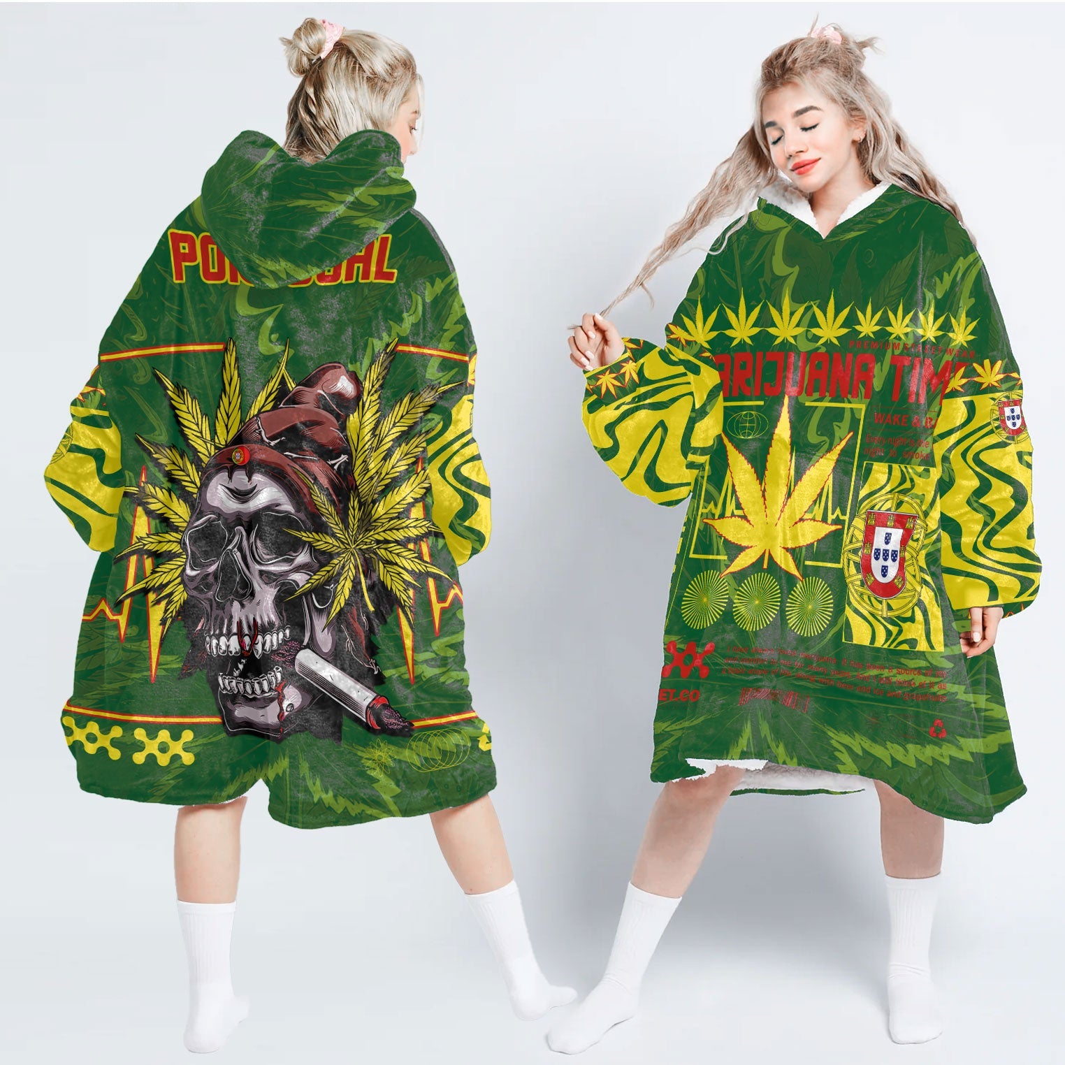 Portugal Snug Hoodie Flag & Coat Of Arms Marijuanas Style