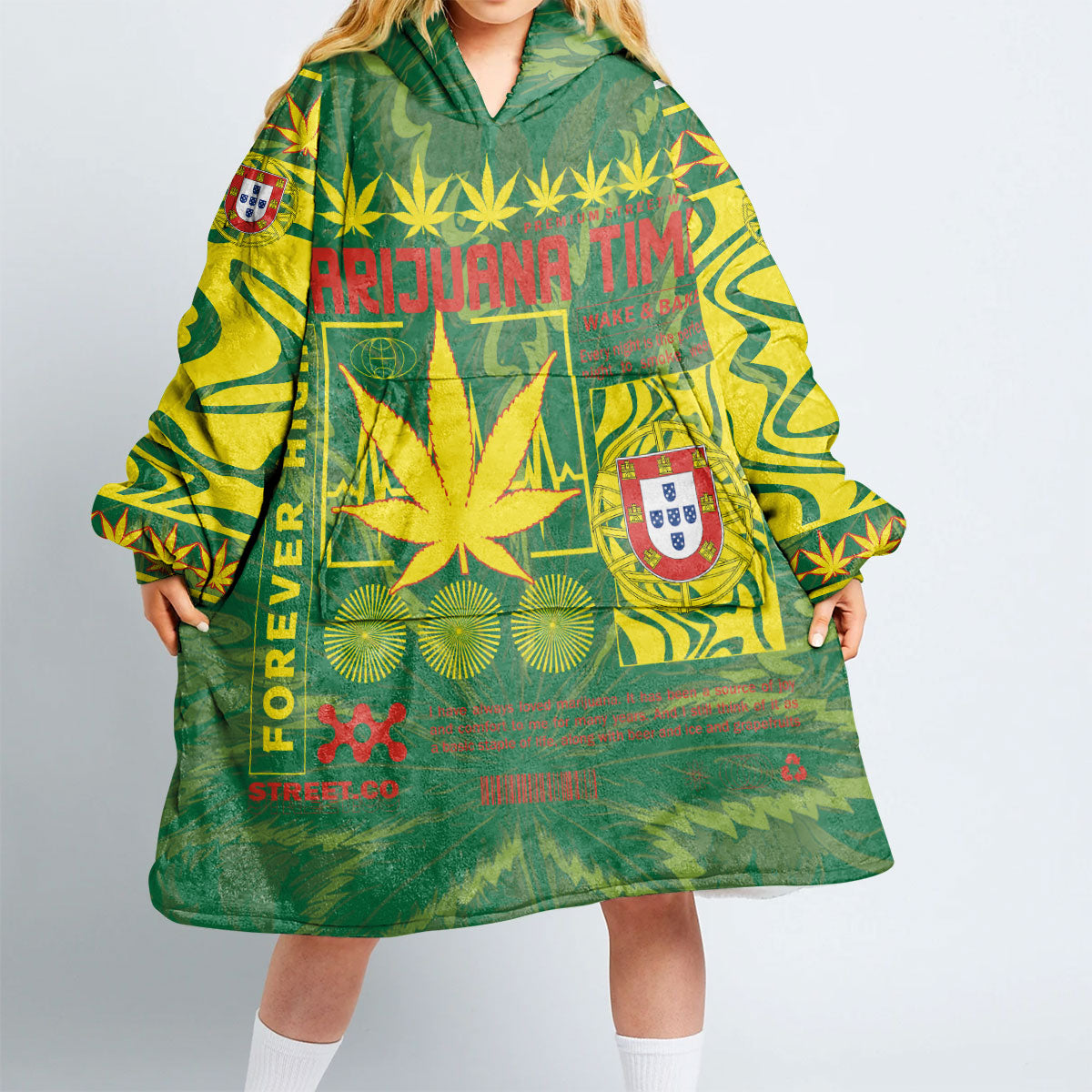 Portugal Snug Hoodie Flag & Coat Of Arms Marijuanas Style