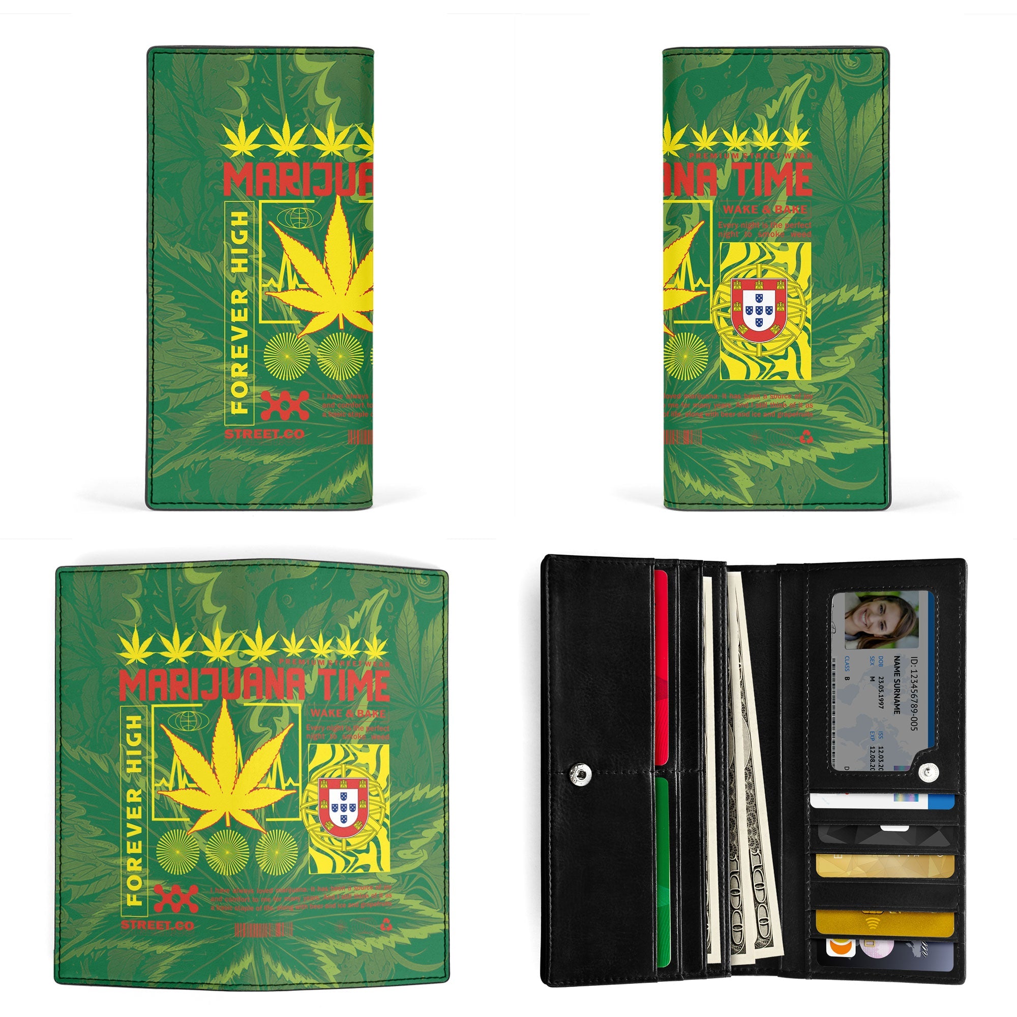 Portugal Leather Wallet Flag & Coat Of Arms Marijuanas Style