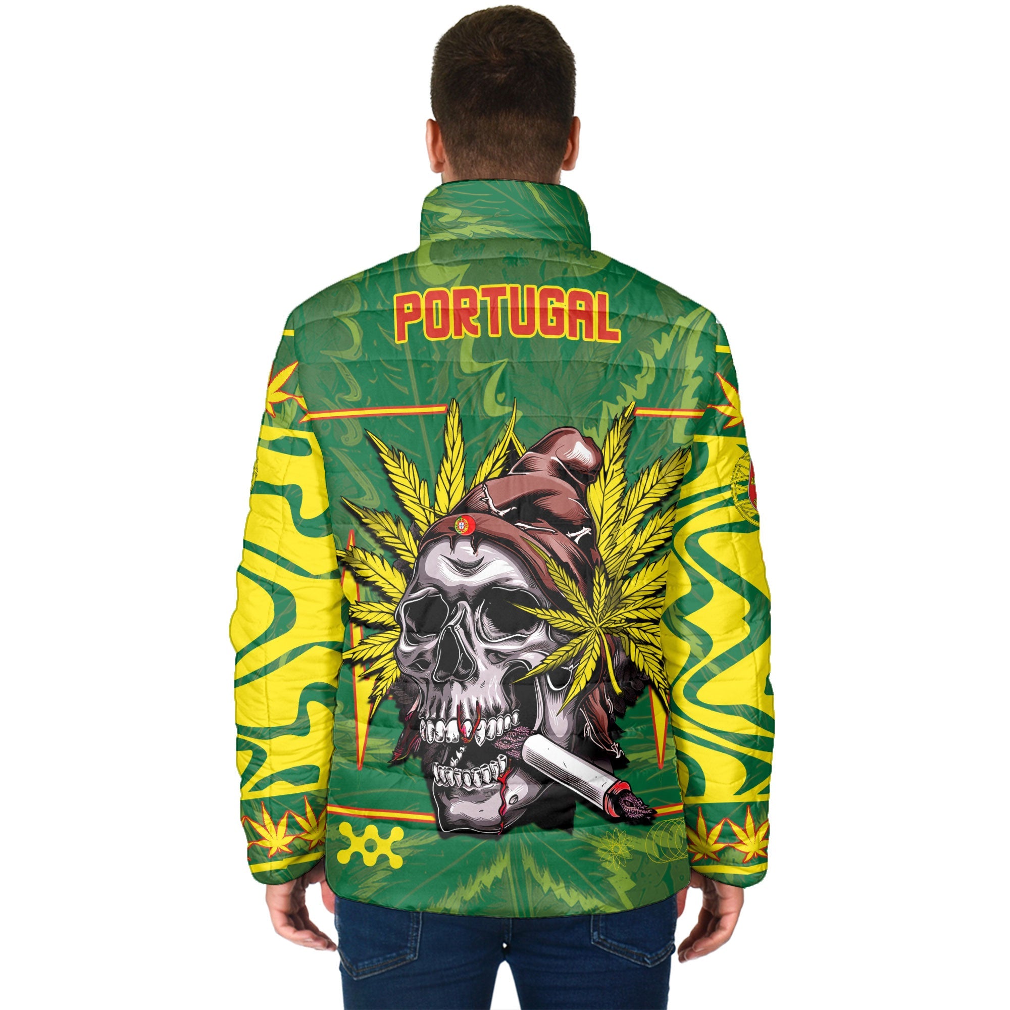 Portugal Men Padded Jacket Flag & Coat Of Arms Marijuanas Style