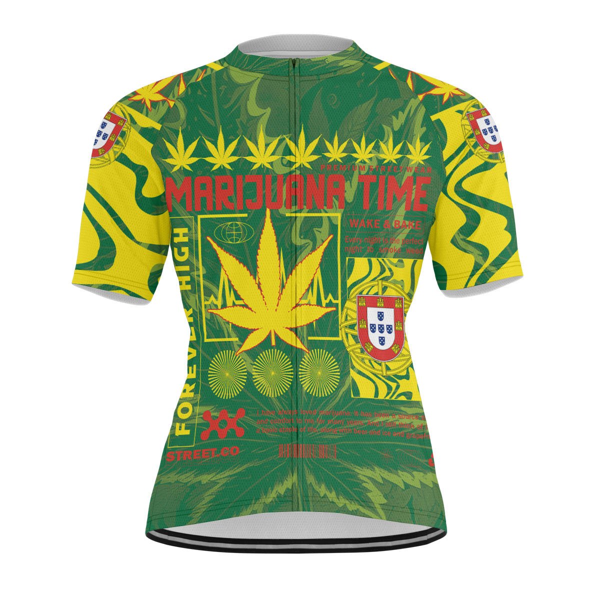 Portugal Men's Cycling Jersey Flag & Coat Of Arms Marijuanas Style