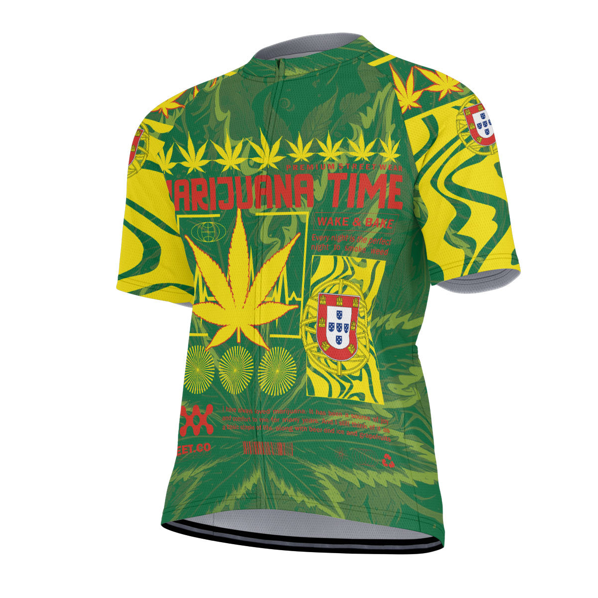 Portugal Men's Cycling Jersey Flag & Coat Of Arms Marijuanas Style