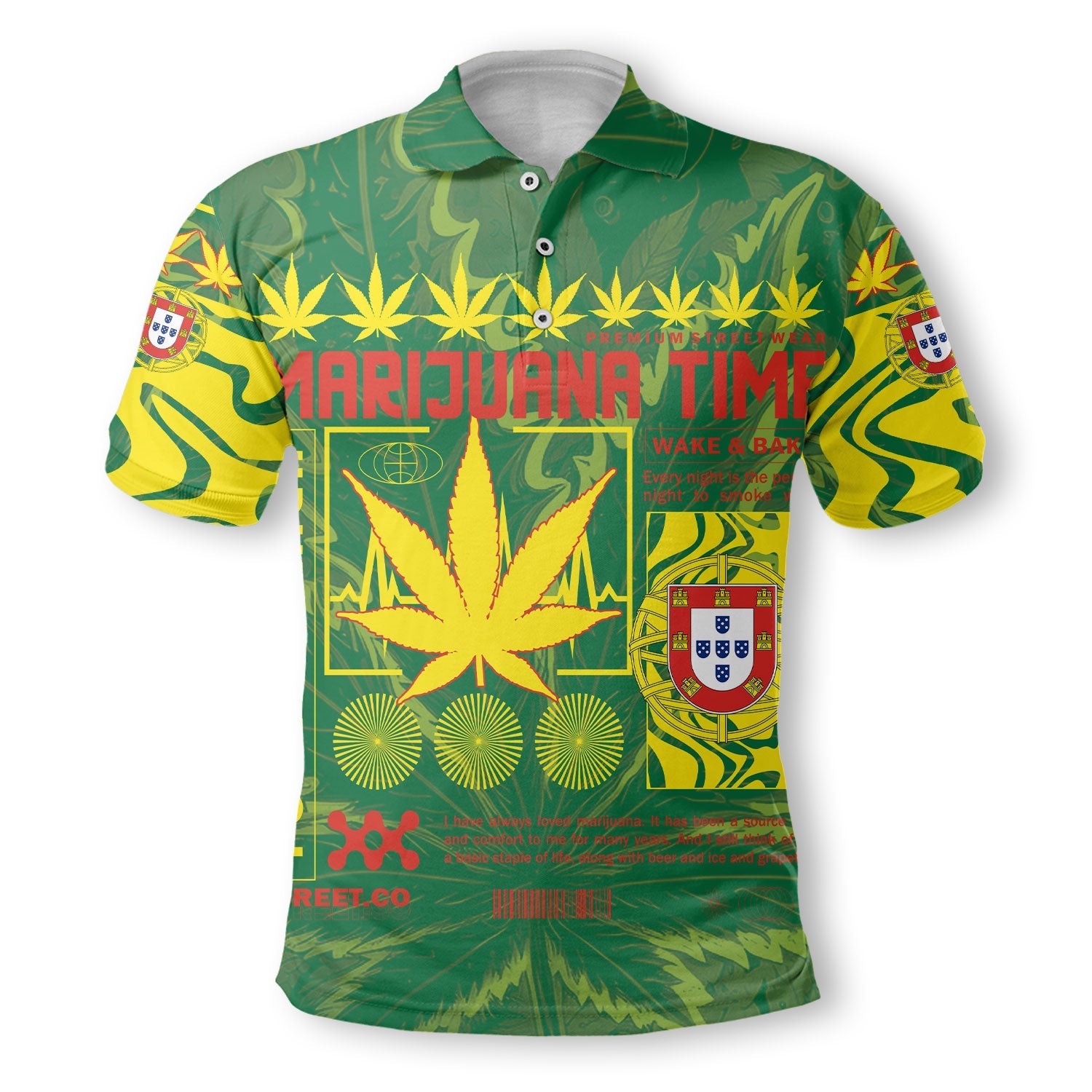 Portugal Polo Shirt Flag & Coat Of Arms Marijuanas Style