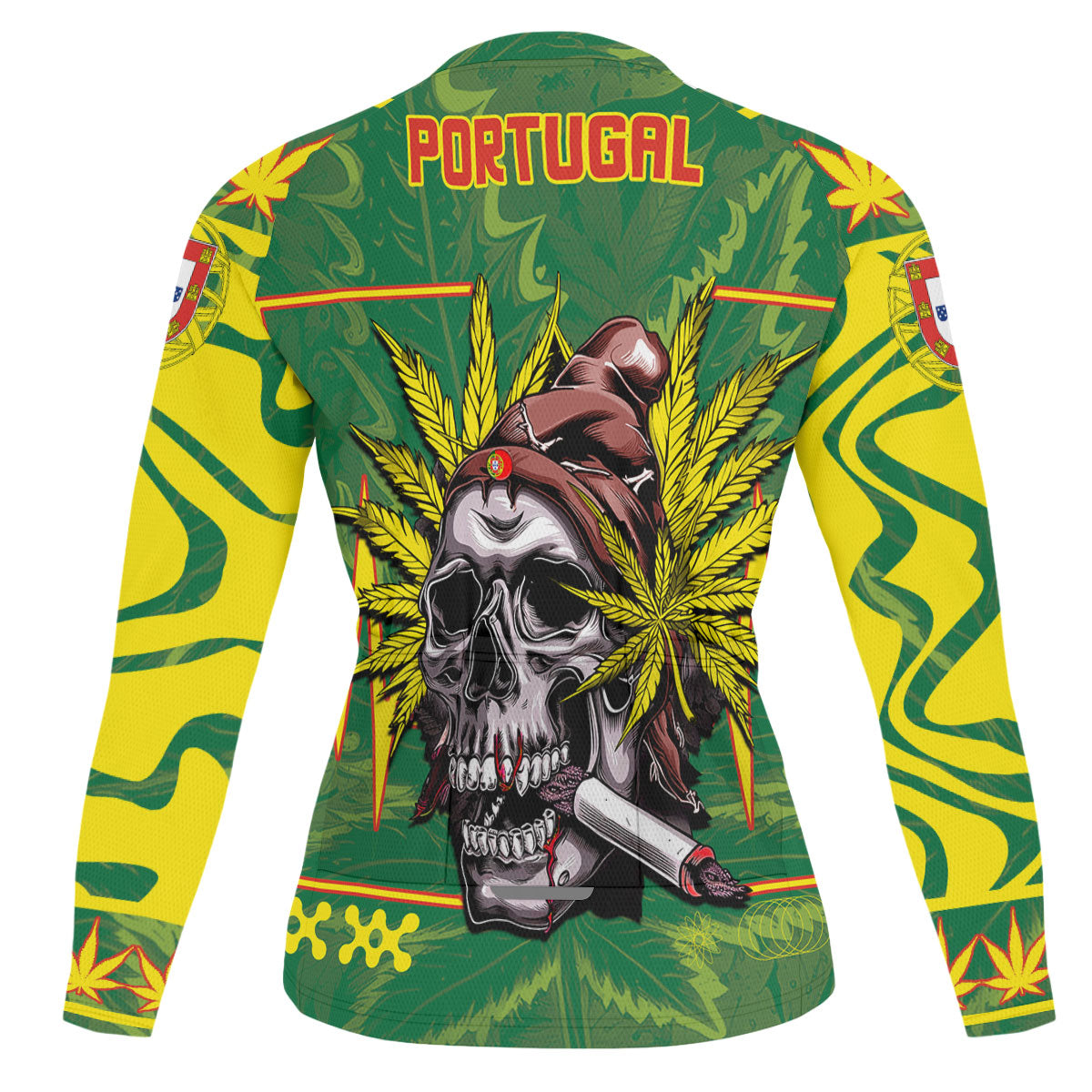 Portugal Men's Cycling Jersey Long Sleeve Flag & Coat Of Arms Marijuanas Style