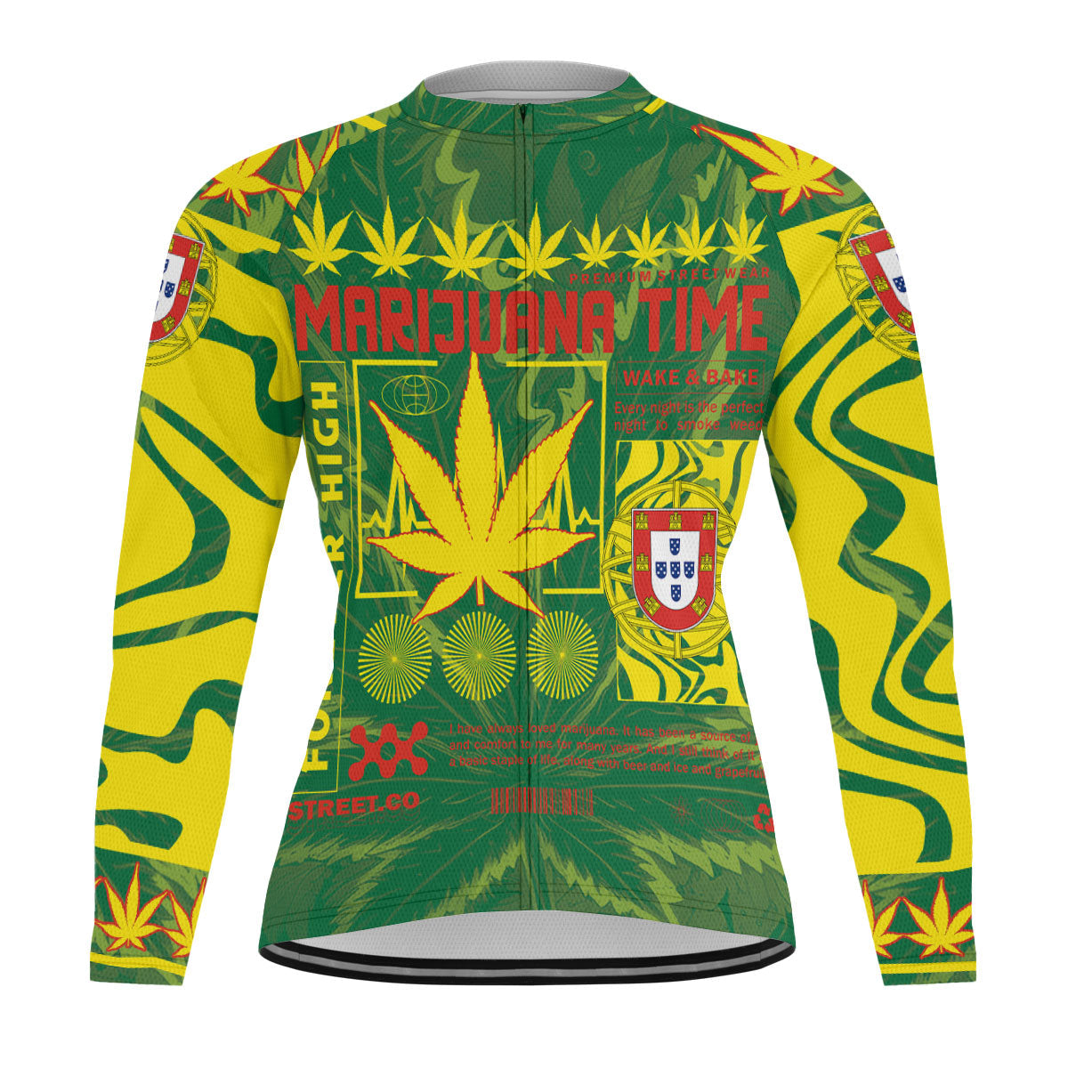 Portugal Men's Cycling Jersey Long Sleeve Flag & Coat Of Arms Marijuanas Style