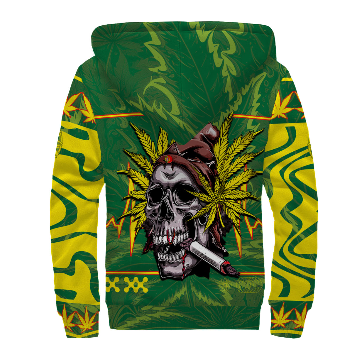 Portugal Sherpa Hoodie Flag & Coat Of Arms Marijuanas Style