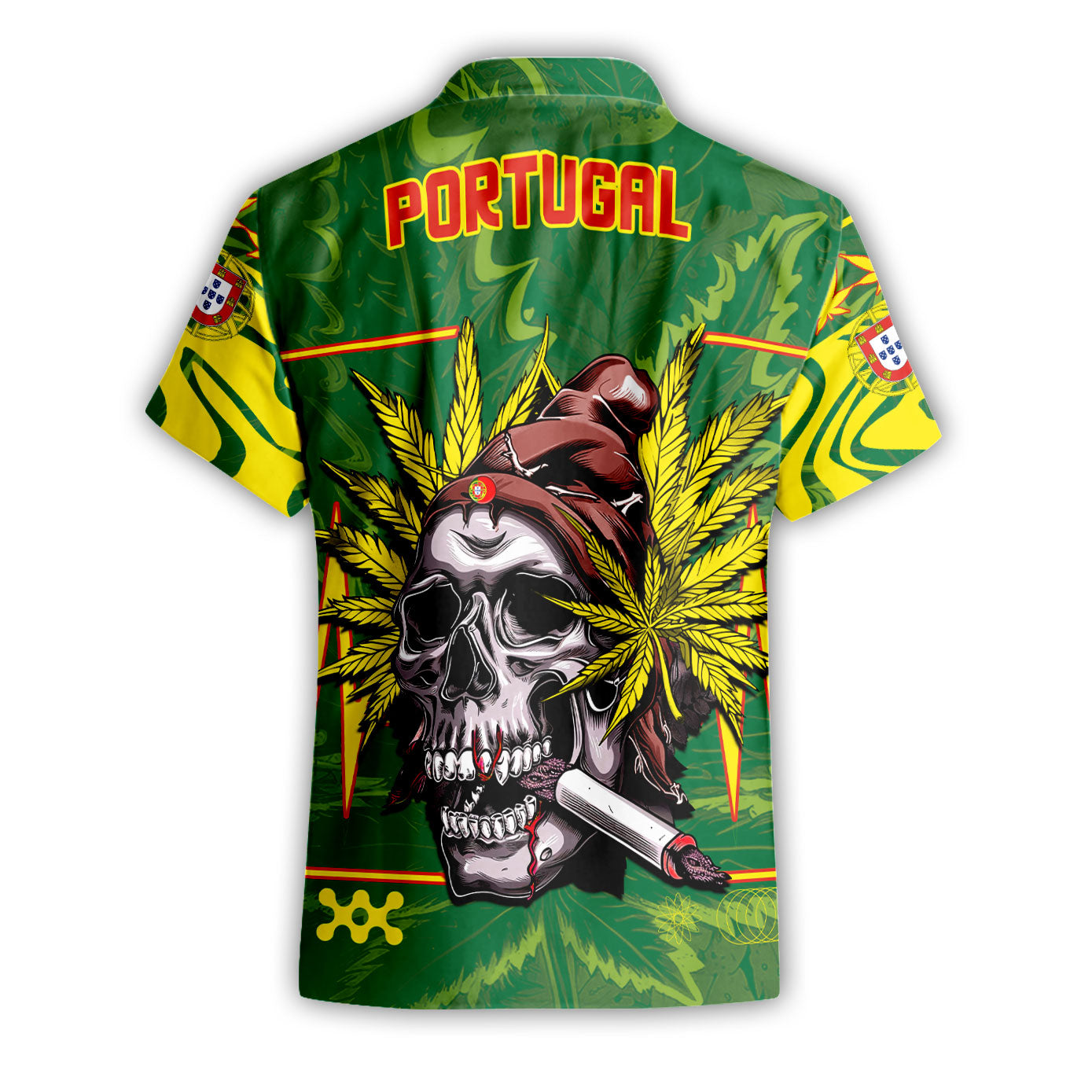 Portugal Short Sleeve Shirt Flag & Coat Of Arms Marijuanas Style