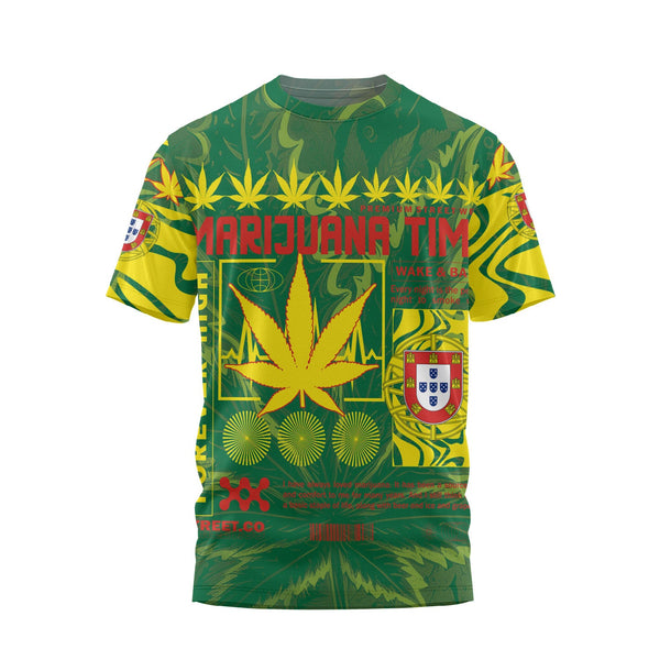 Portugal T Shirt Flag & Coat Of Arms Marijuanas Style