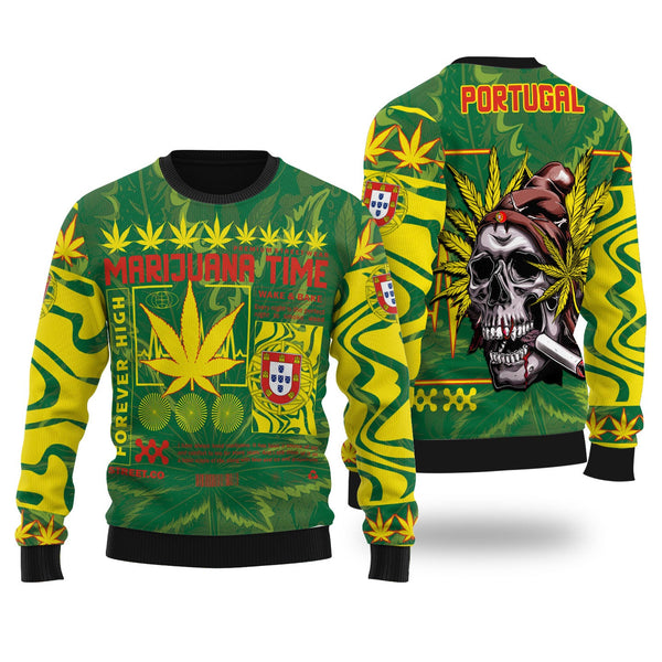 Portugal Ugly Sweater Flag & Coat Of Arms Marijuanas Style