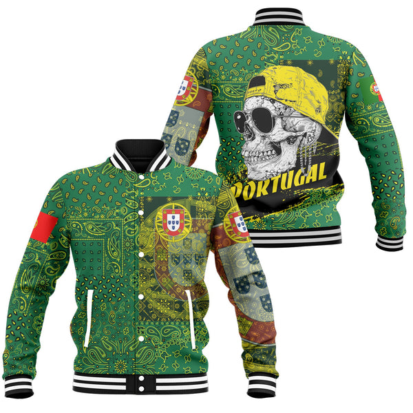 Portugal Baseball Jacket Paisley Flag And Skull Style 1