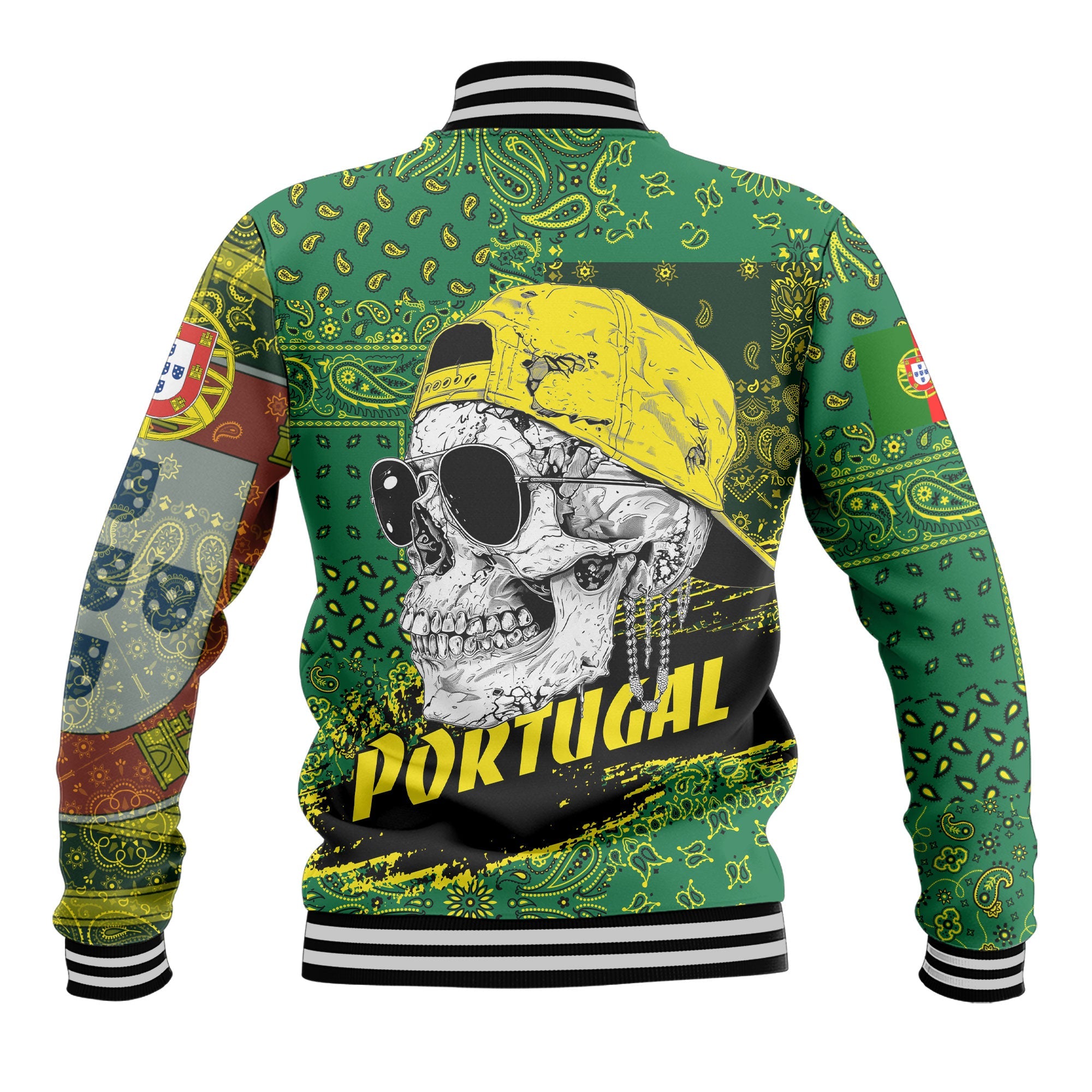 Portugal Baseball Jacket Paisley Flag And Skull Style 3