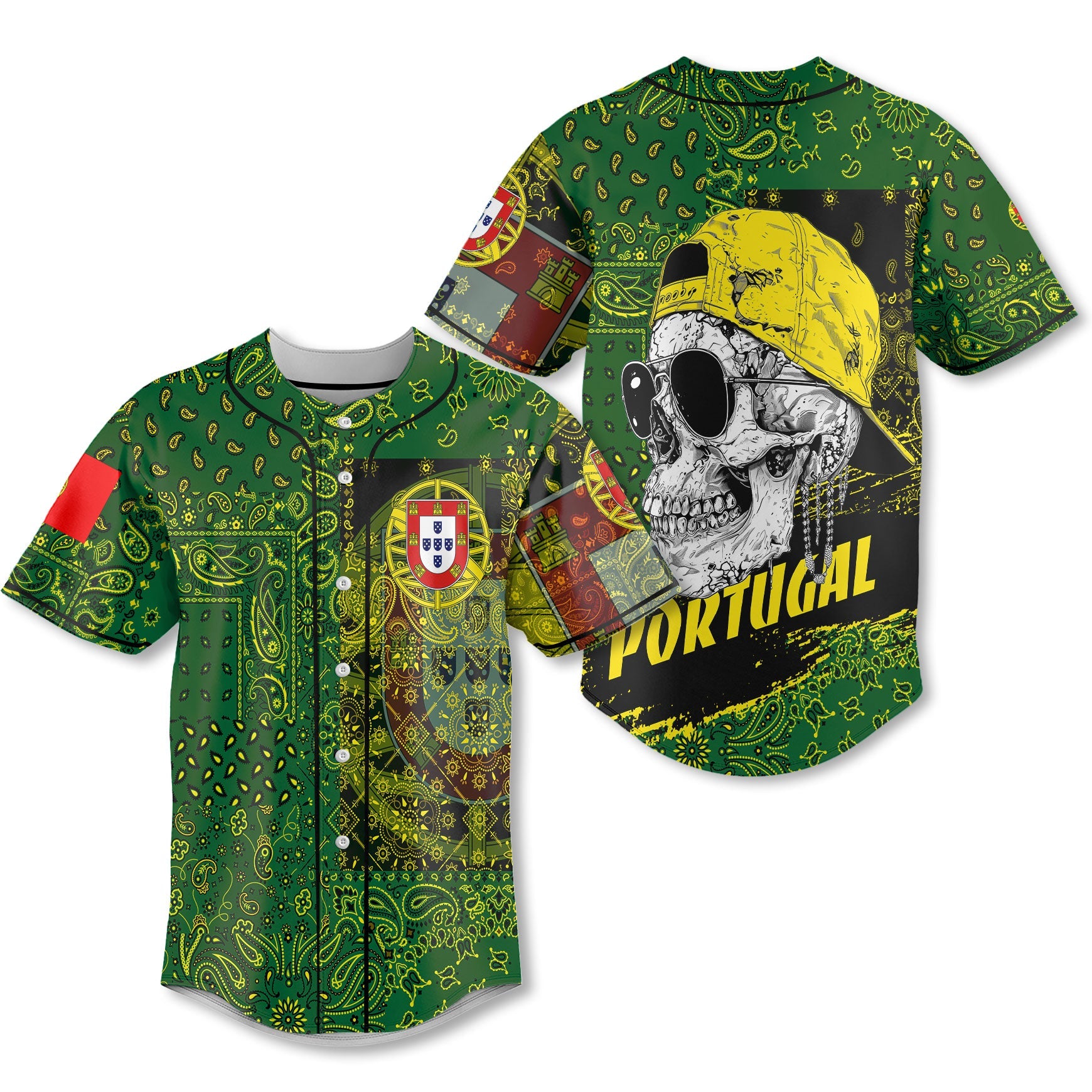 Portugal Baseball Jersey Paisley Flag And Skull Style 1