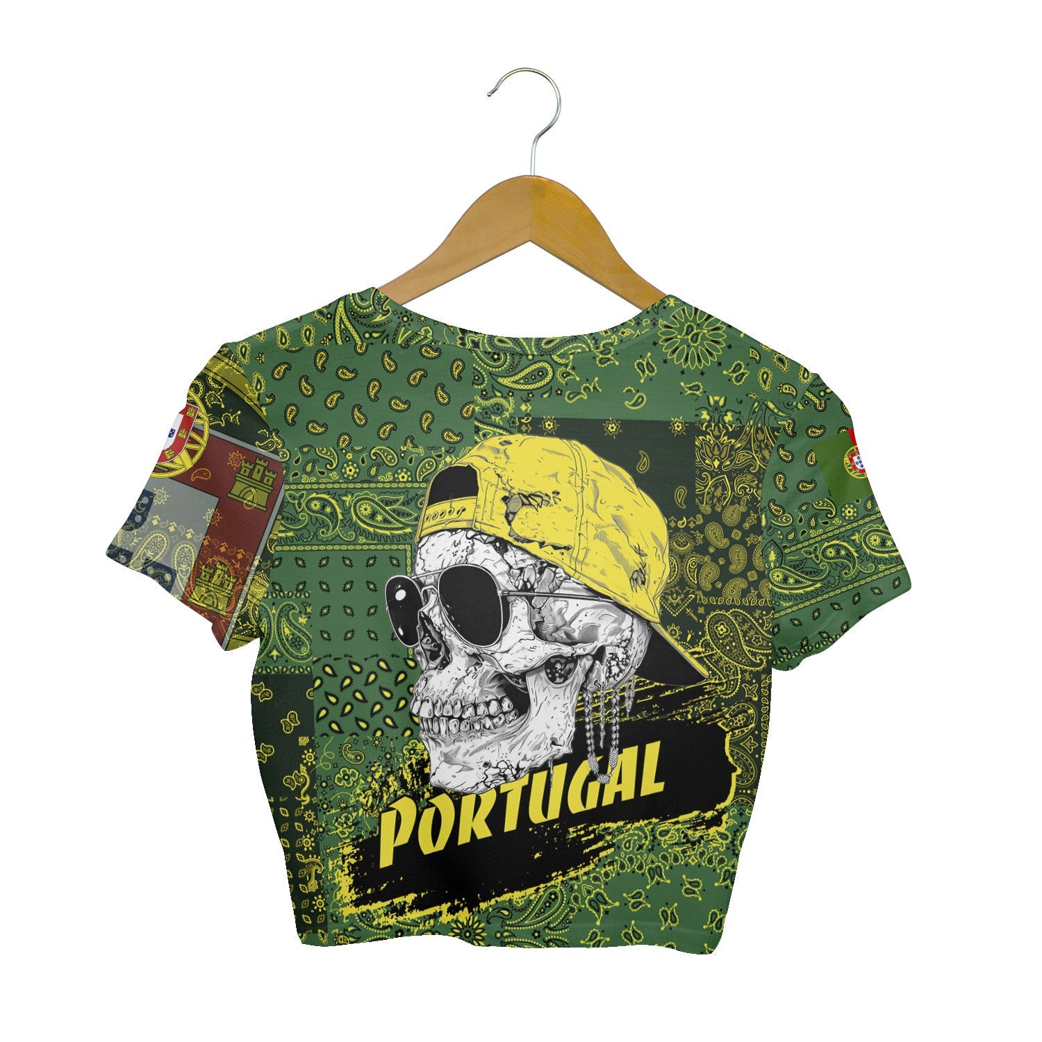 Portugal Croptop T Shirt Paisley Flag And Skull Style 2