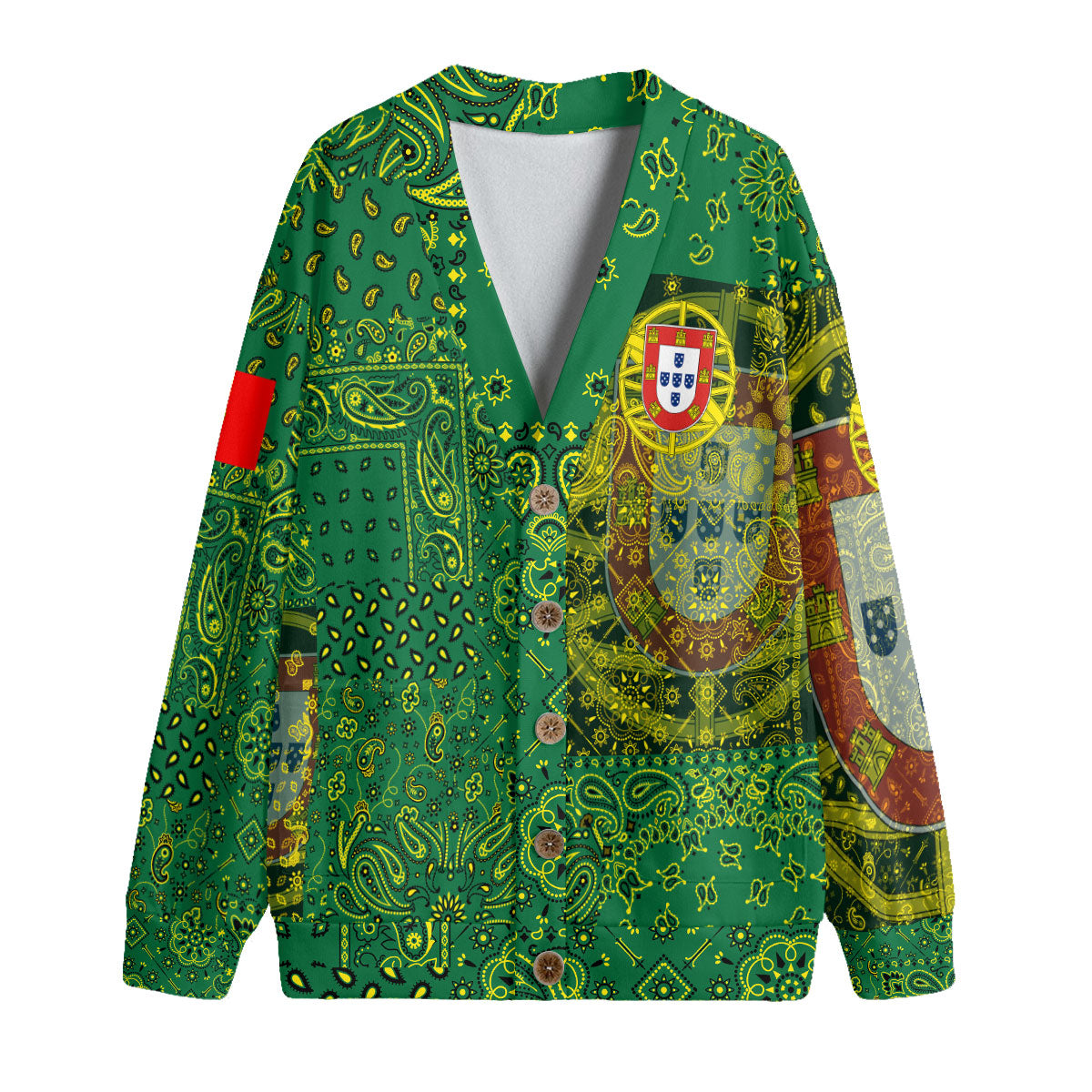 Portugal Fleece Cardigan Paisley Flag And Skull Style 1