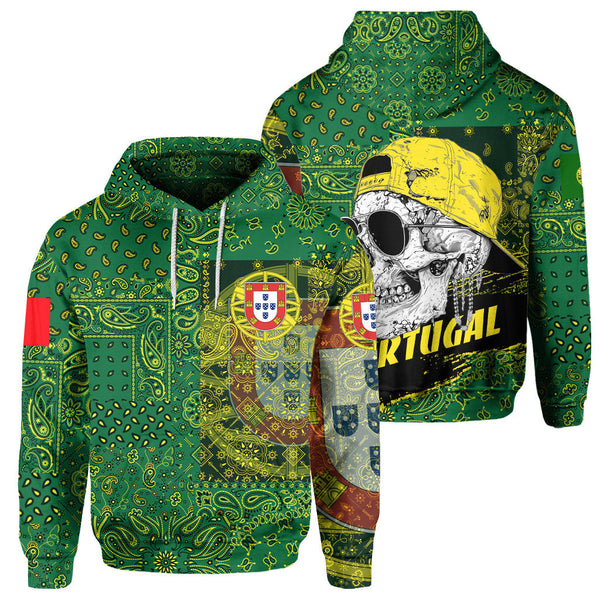 Portugal Hoodie Paisley Flag And Skull Style 1