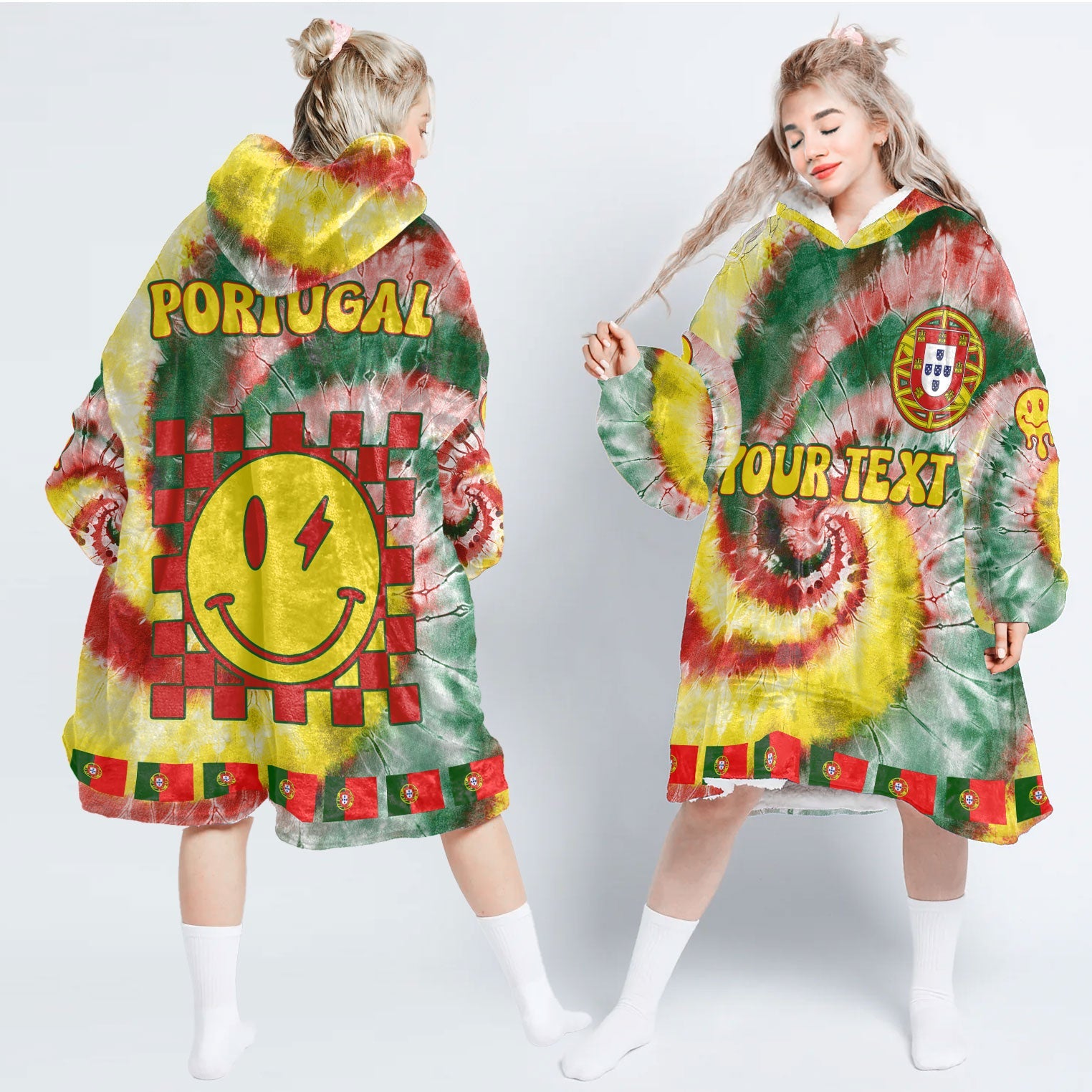 Portugal Hoodie Blanket Custom Tie Dye Style 1