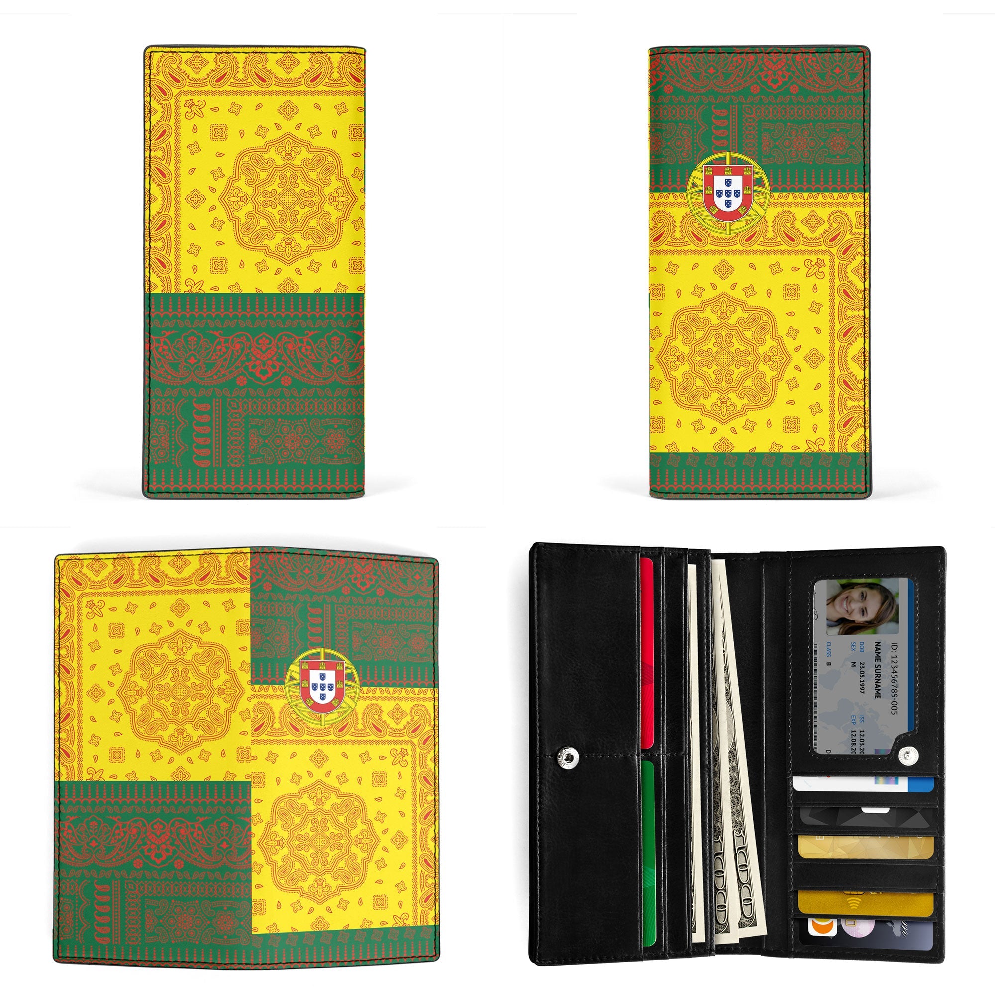 Portugal Leather Wallet Flag And Paisley Basic Style 3