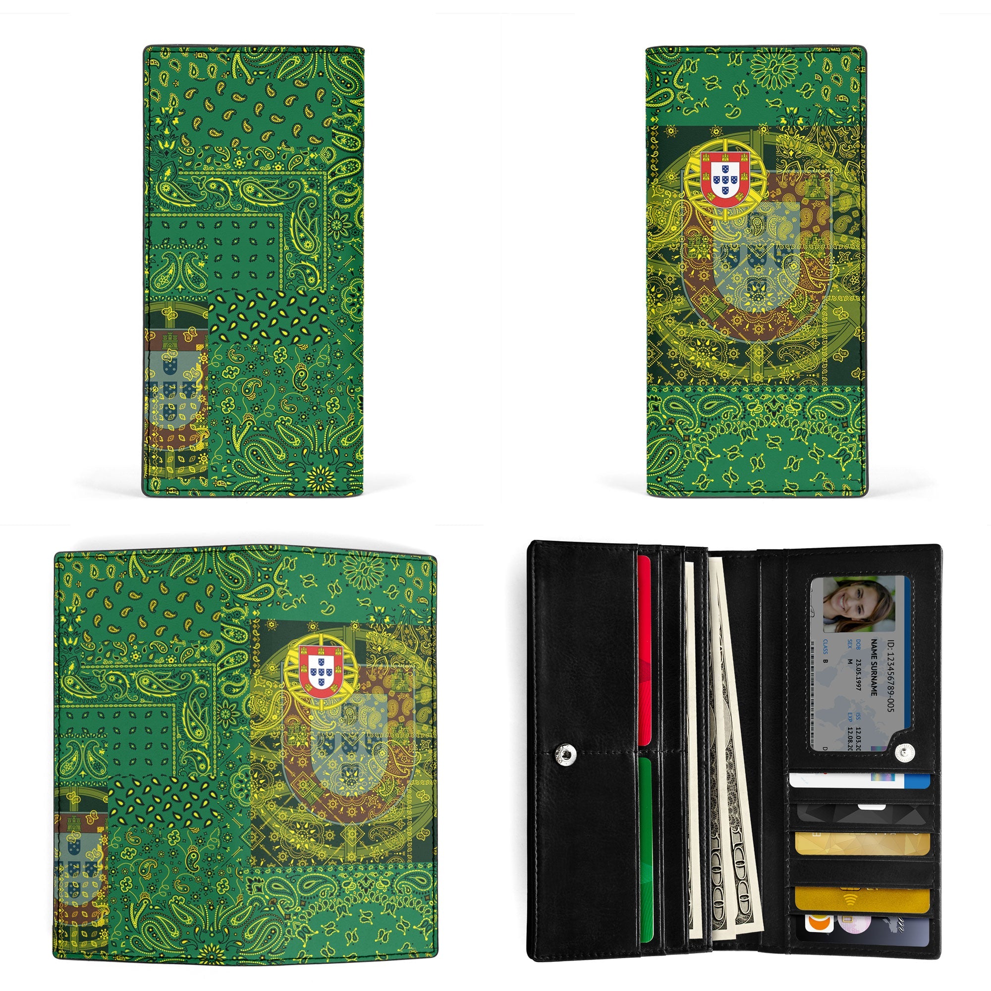 Portugal Leather Wallet Paisley Flag And Skull Style 3