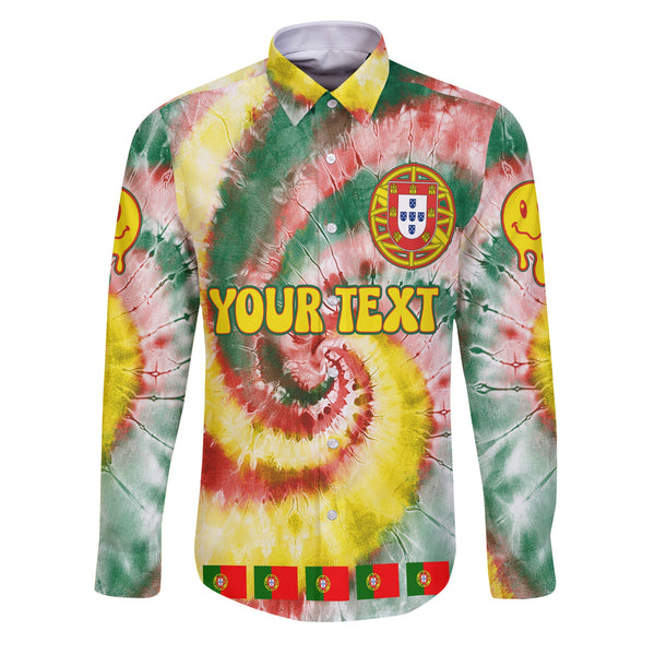 Portugal Long Sleeve Button Shirt Custom Tie Dye Style 1