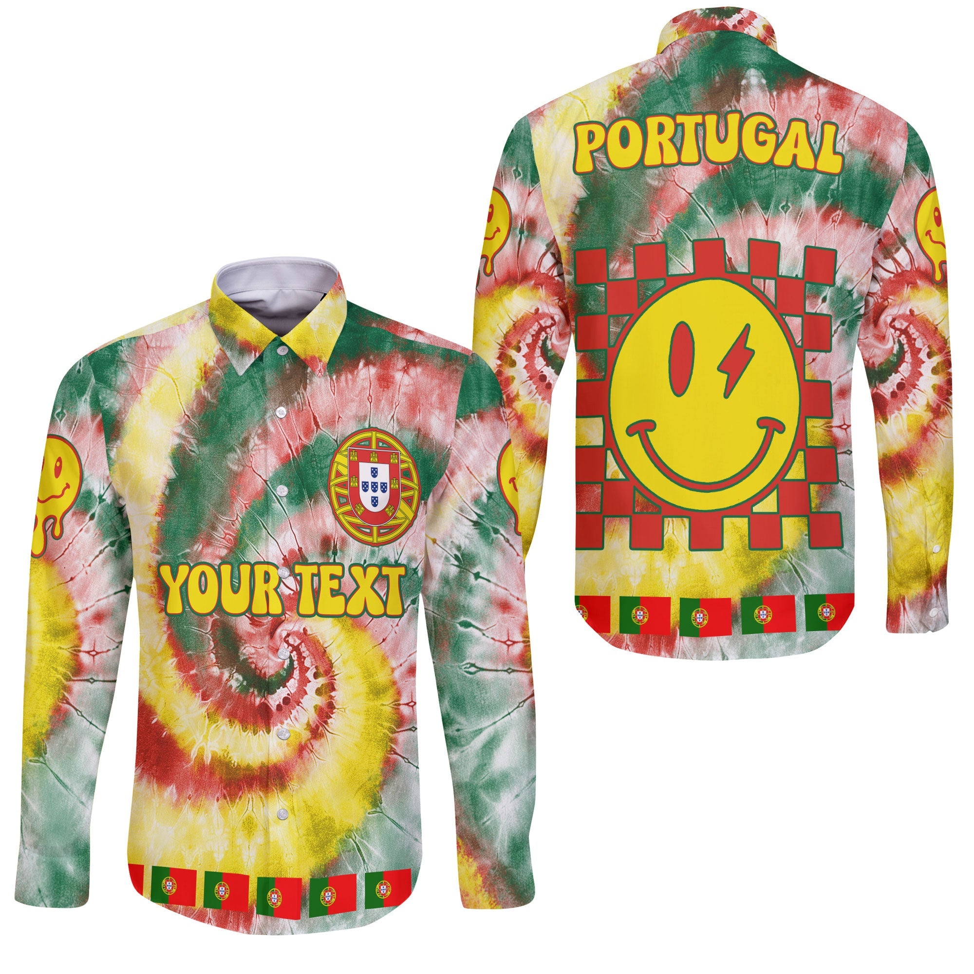 Portugal Long Sleeve Button Shirt Custom Tie Dye Style 3