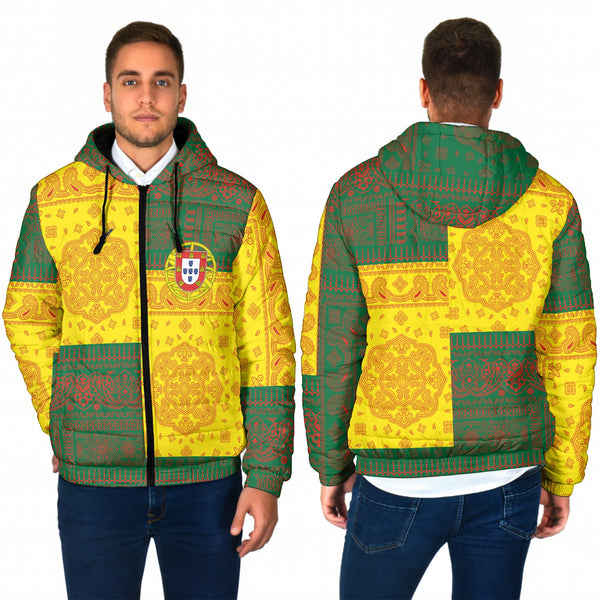 Portugal Men Hooded Padded Jacket Flag And Paisley Basic Style 1