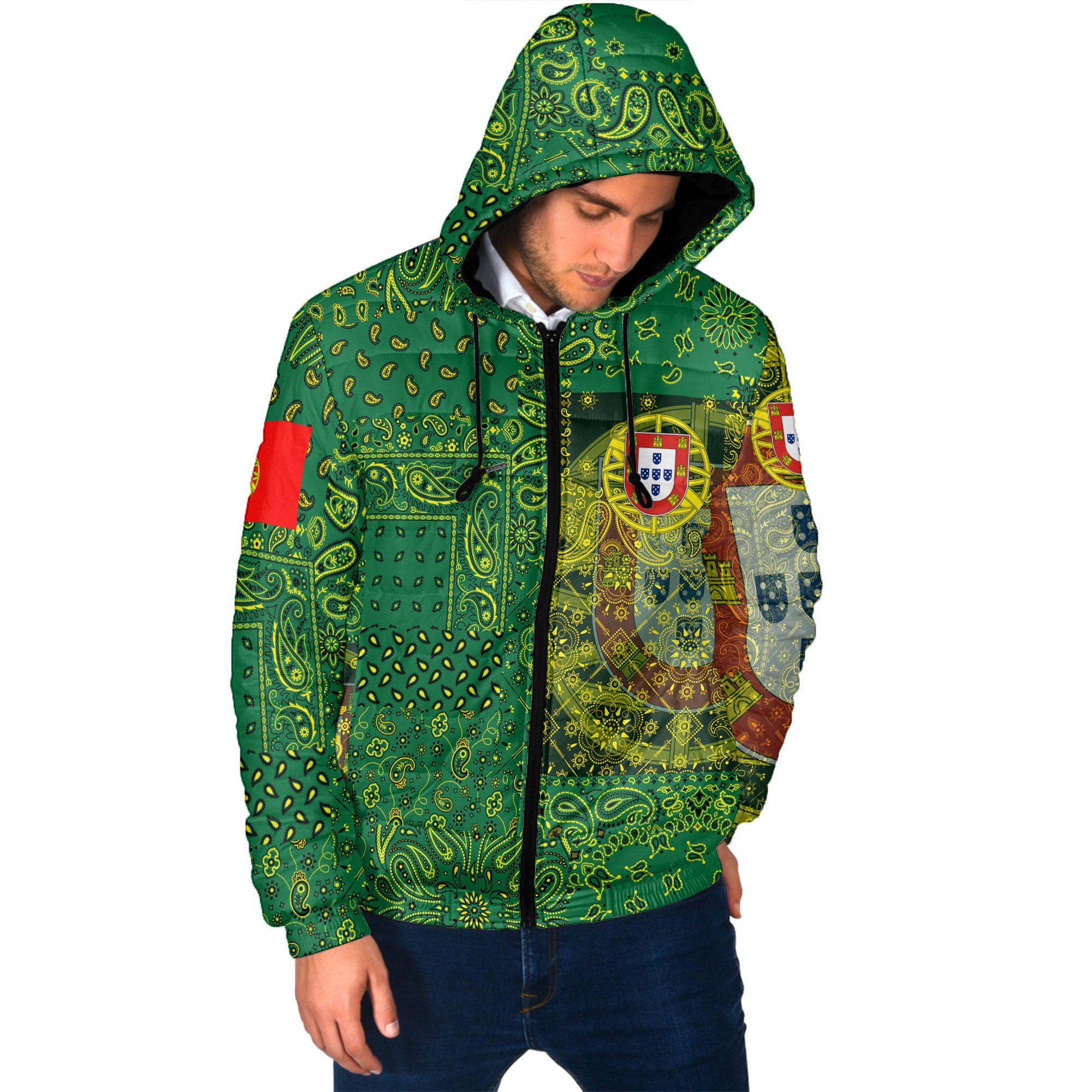 Portugal Men Hooded Padded Jacket Paisley Flag And Skull Style 2