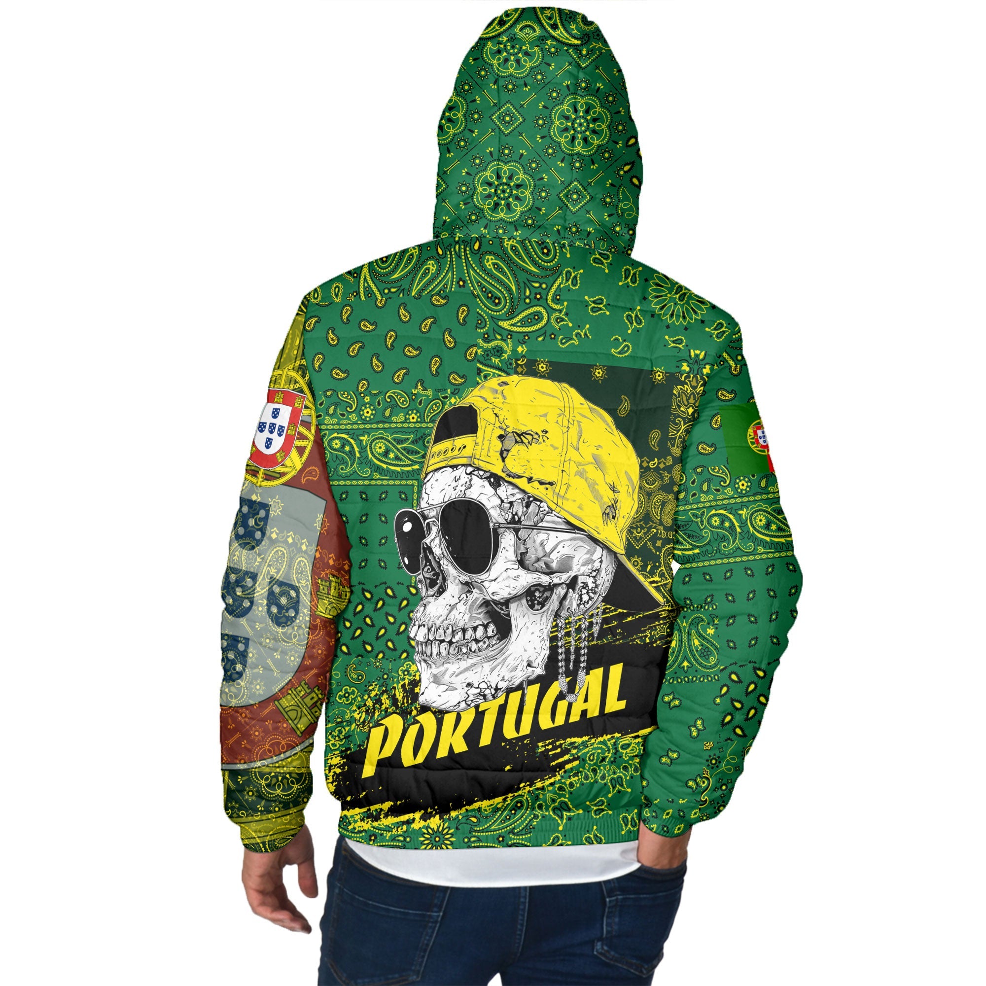 Portugal Men Hooded Padded Jacket Paisley Flag And Skull Style 3