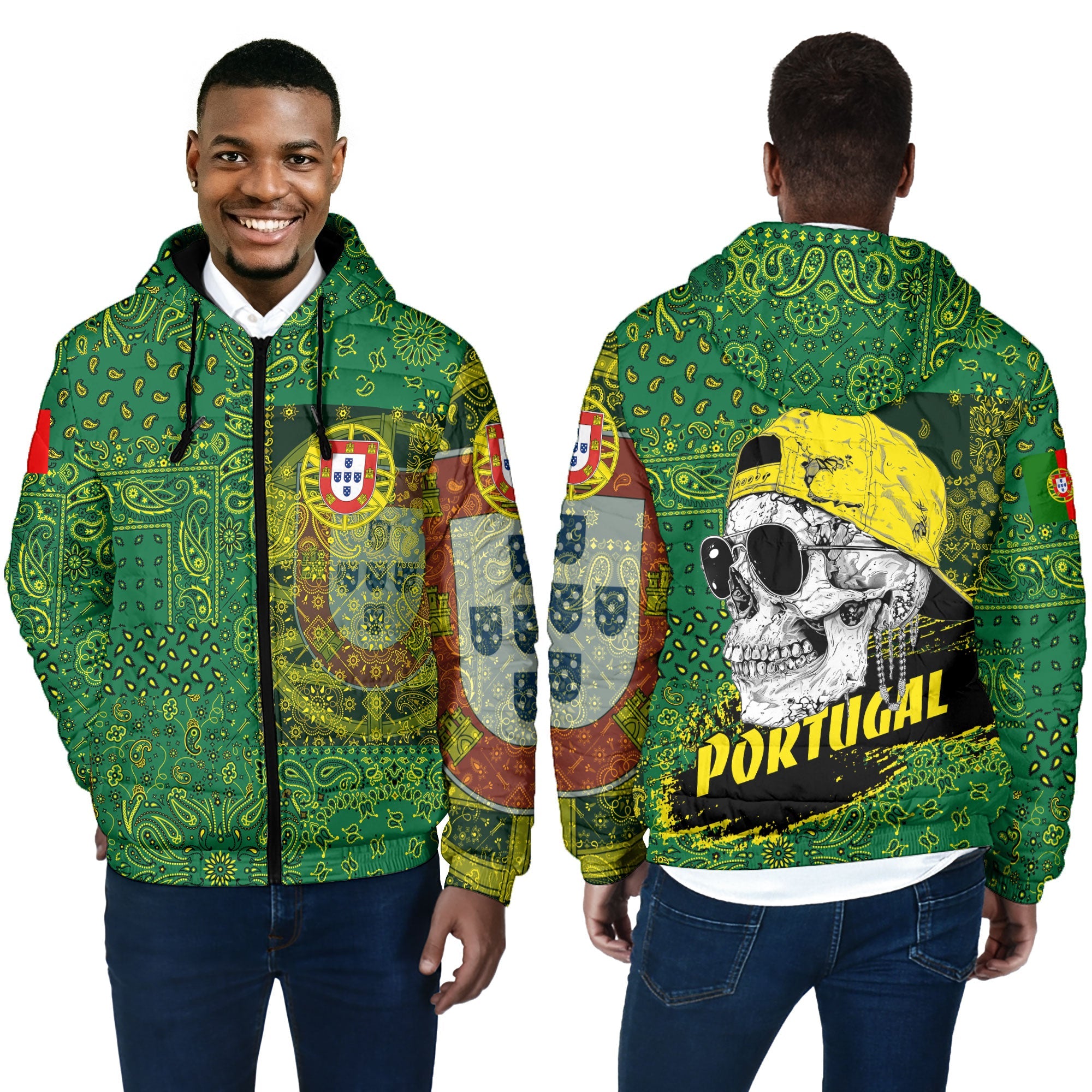 Portugal Men Hooded Padded Jacket Paisley Flag And Skull Style 4