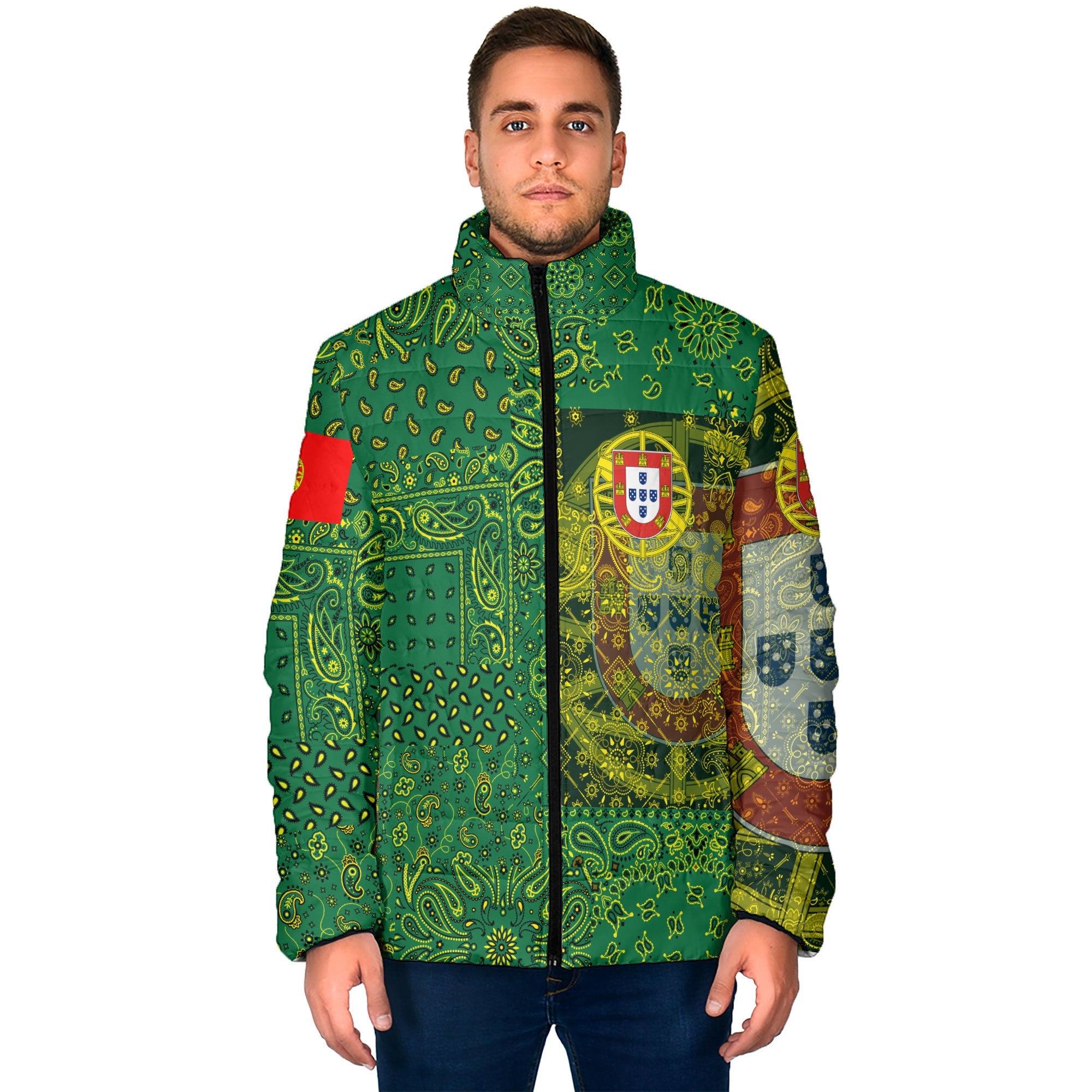 Portugal Men Padded Jacket Paisley Flag And Skull Style 1