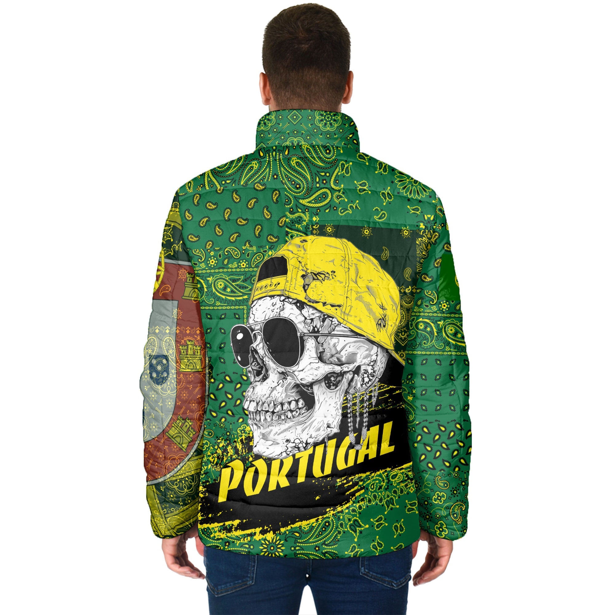 Portugal Men Padded Jacket Paisley Flag And Skull Style 2