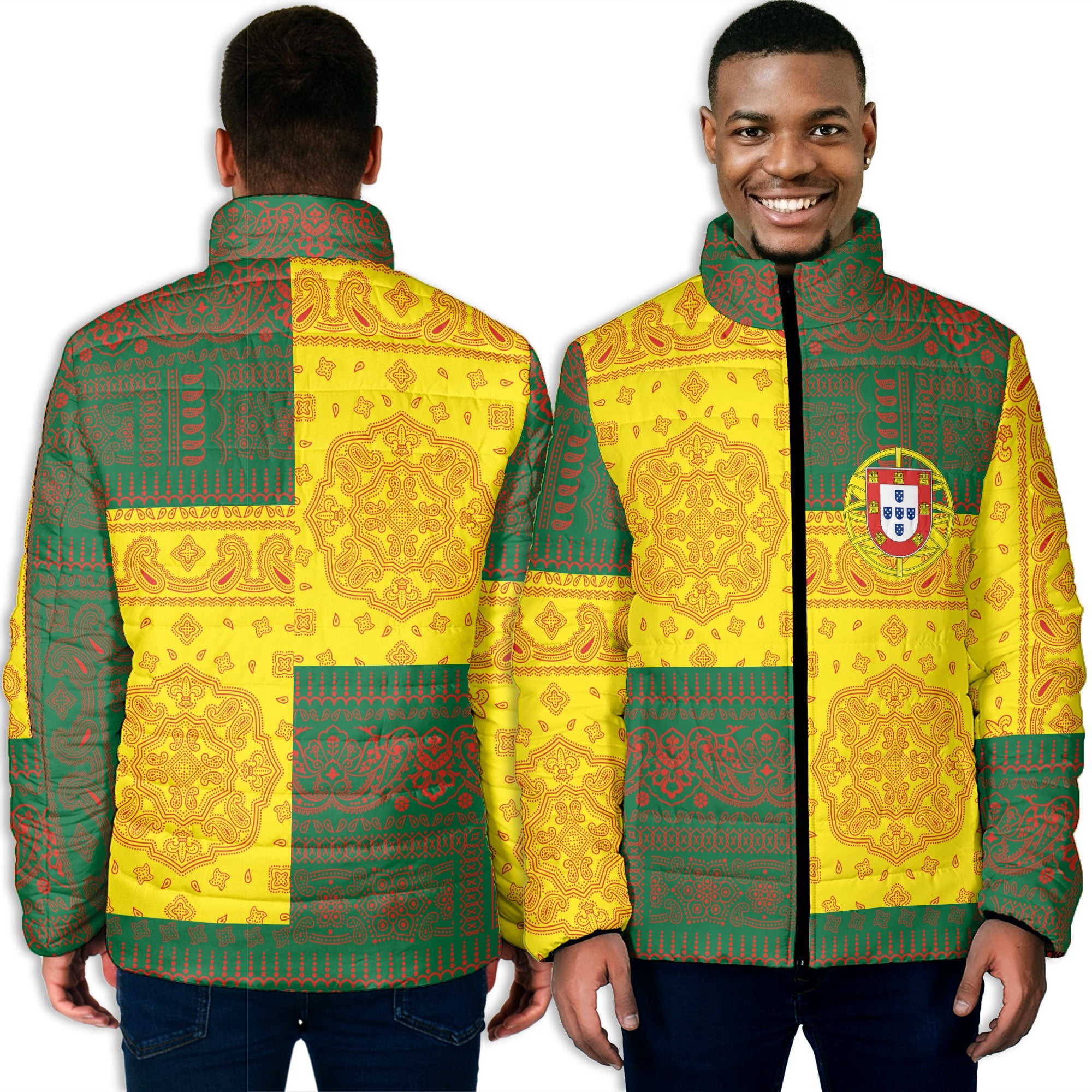 Portugal Men Padded Jacket Flag And Paisley Basic Style 3