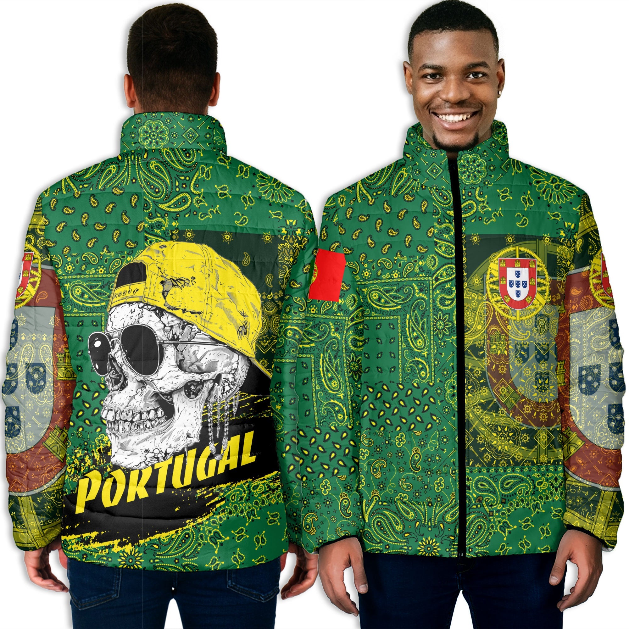 Portugal Men Padded Jacket Paisley Flag And Skull Style 3