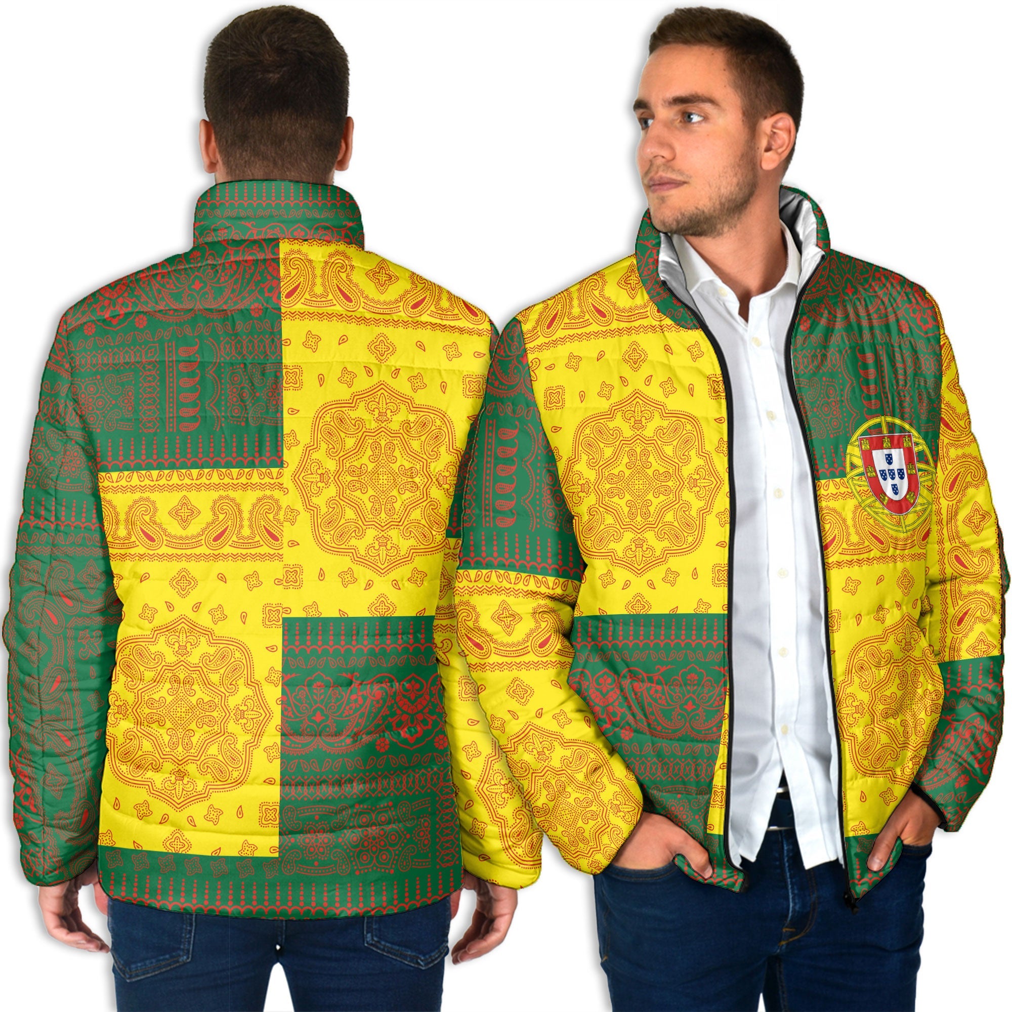 Portugal Men Padded Jacket Flag And Paisley Basic Style 4