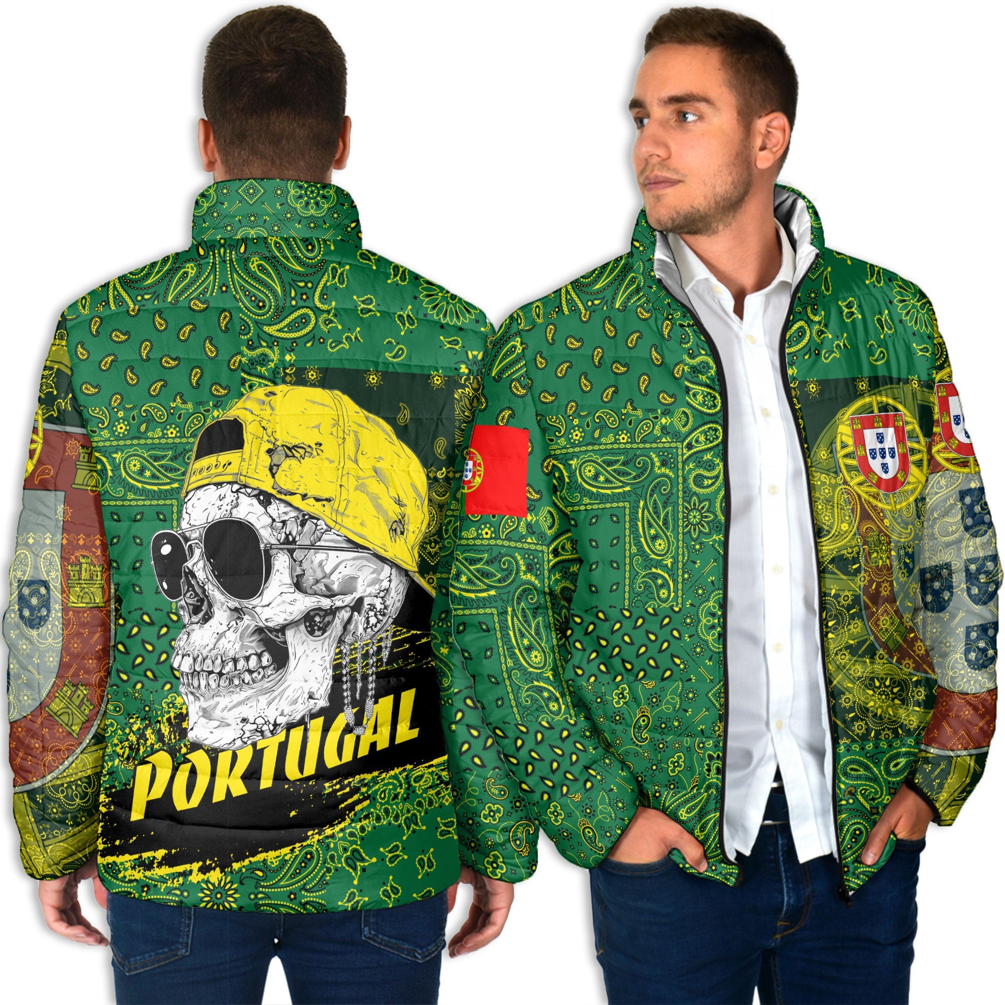 Portugal Men Padded Jacket Paisley Flag And Skull Style 4