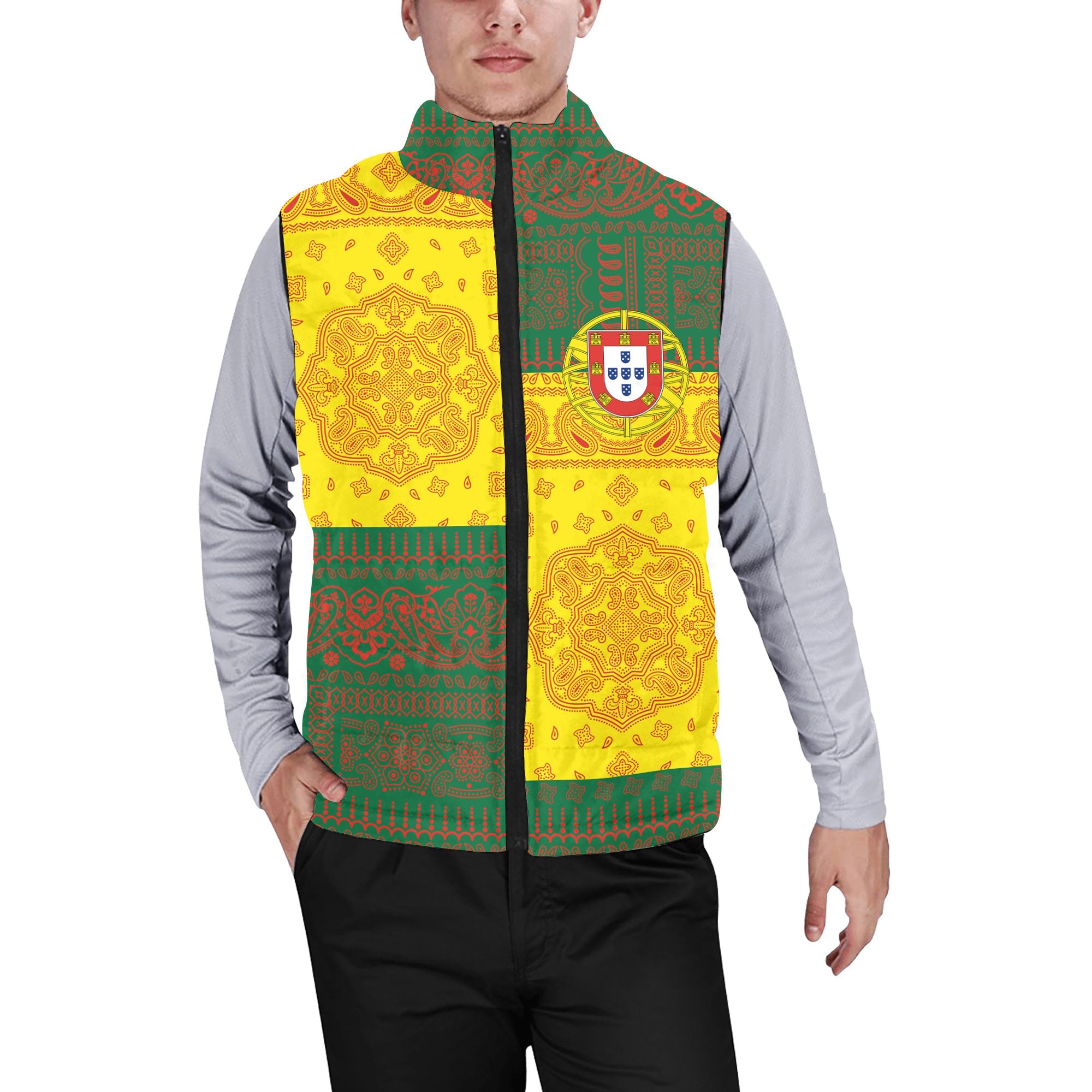 Portugal Men Padded Jacket Vest Flag And Paisley Basic Style 1