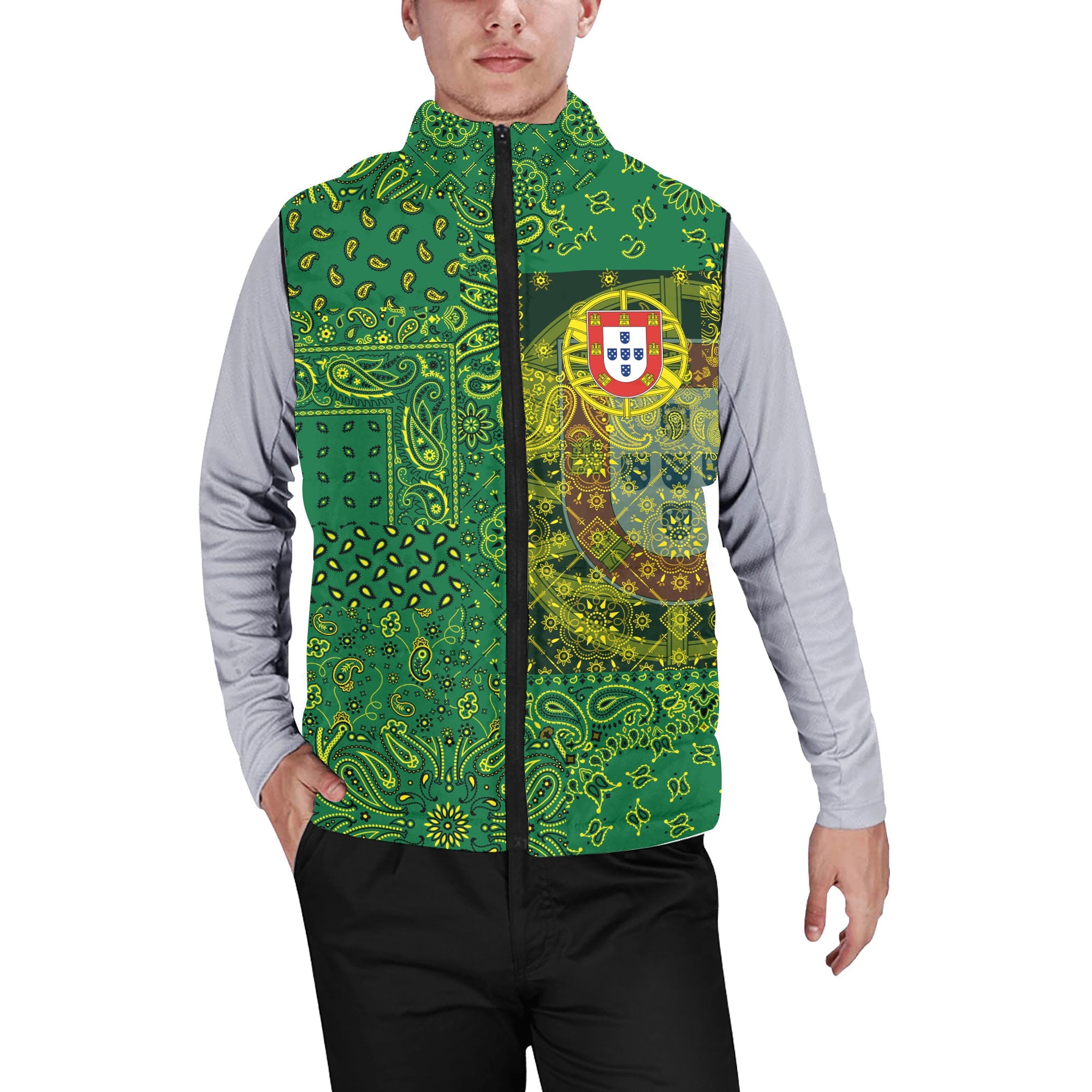 Portugal Men Padded Jacket Vest Paisley Flag And Skull Style 1