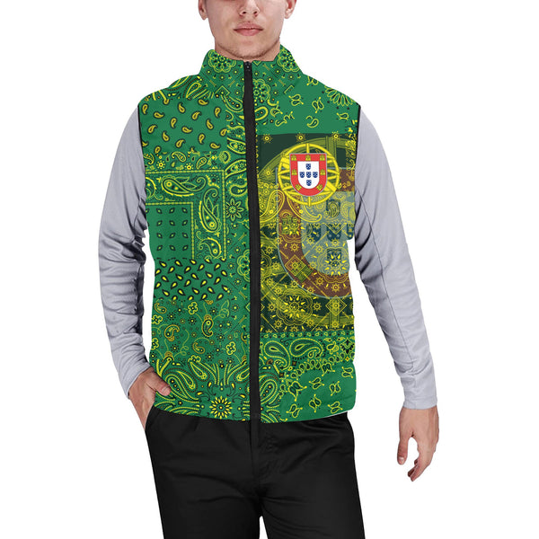 Portugal Men Padded Jacket Vest Paisley Flag And Skull Style 1