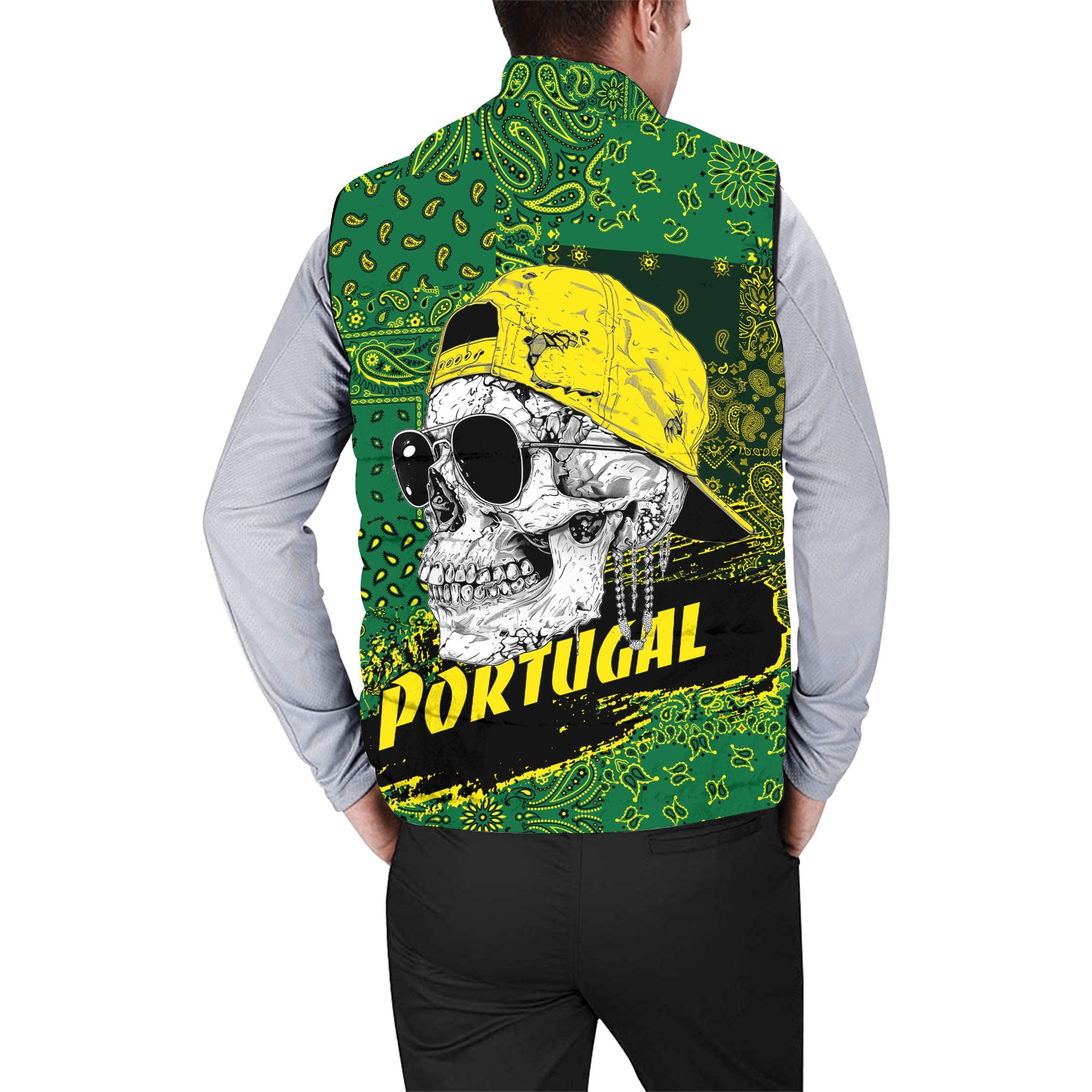 Portugal Men Padded Jacket Vest Paisley Flag And Skull Style 2