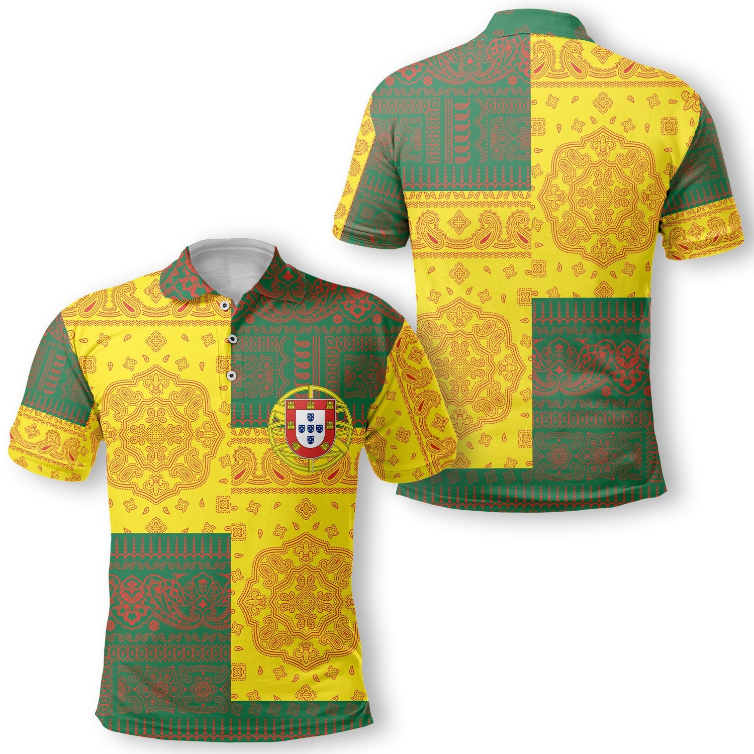 Portugal Polo Shirt Flag And Paisley Basic Style 1