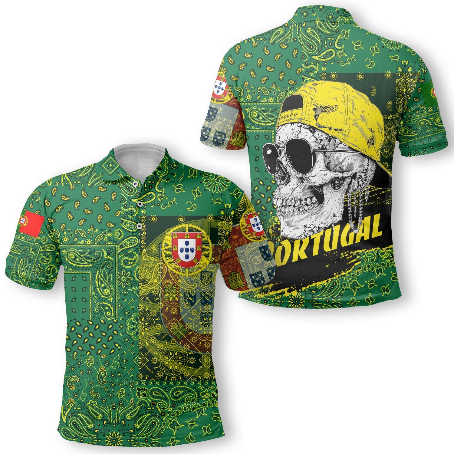 Portugal Polo Shirt Paisley Flag And Skull Style 1