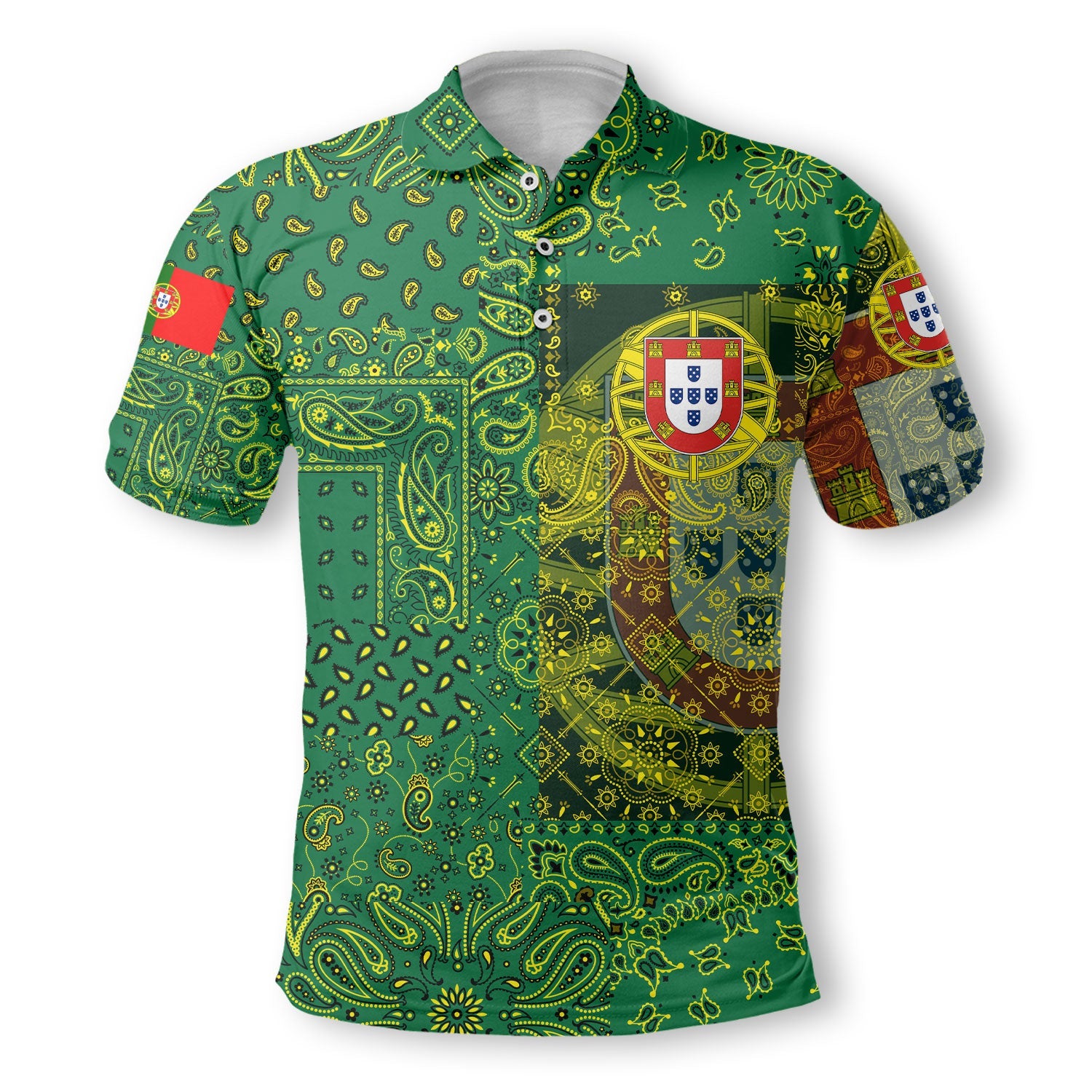 Portugal Polo Shirt Paisley Flag And Skull Style 2