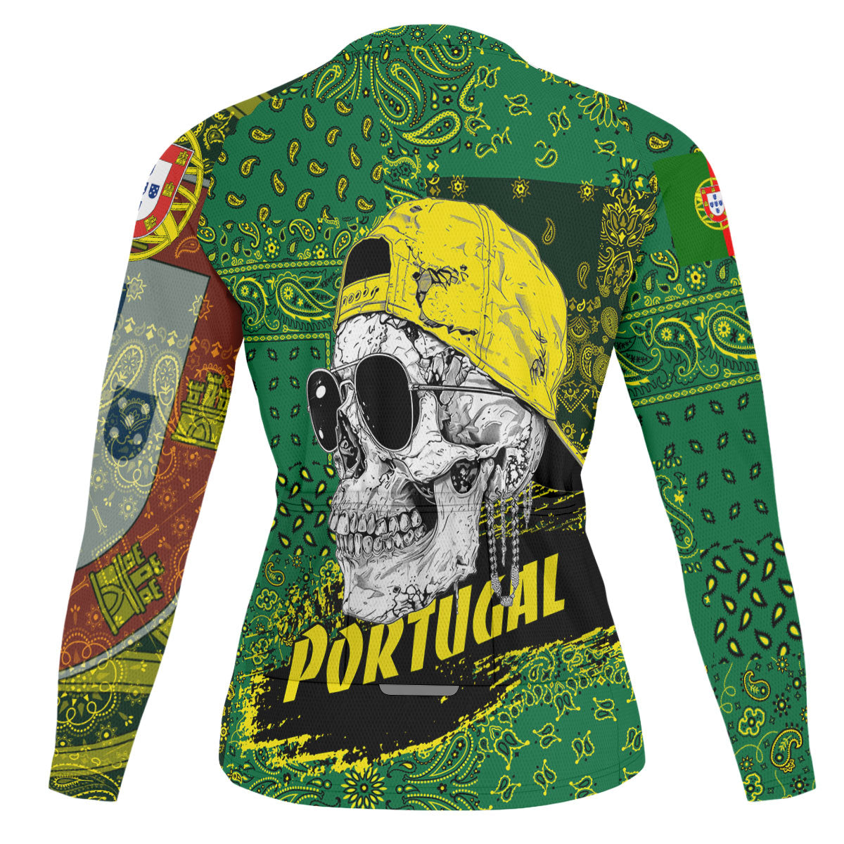 Portugal Raglan Men Cycling Jersey Long Sleeve Paisley Flag And Skull Style 2