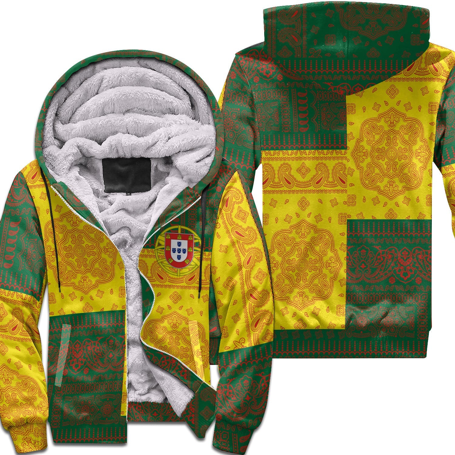 Portugal Sherpa Hoodie Flag And Paisley Basic Style 1