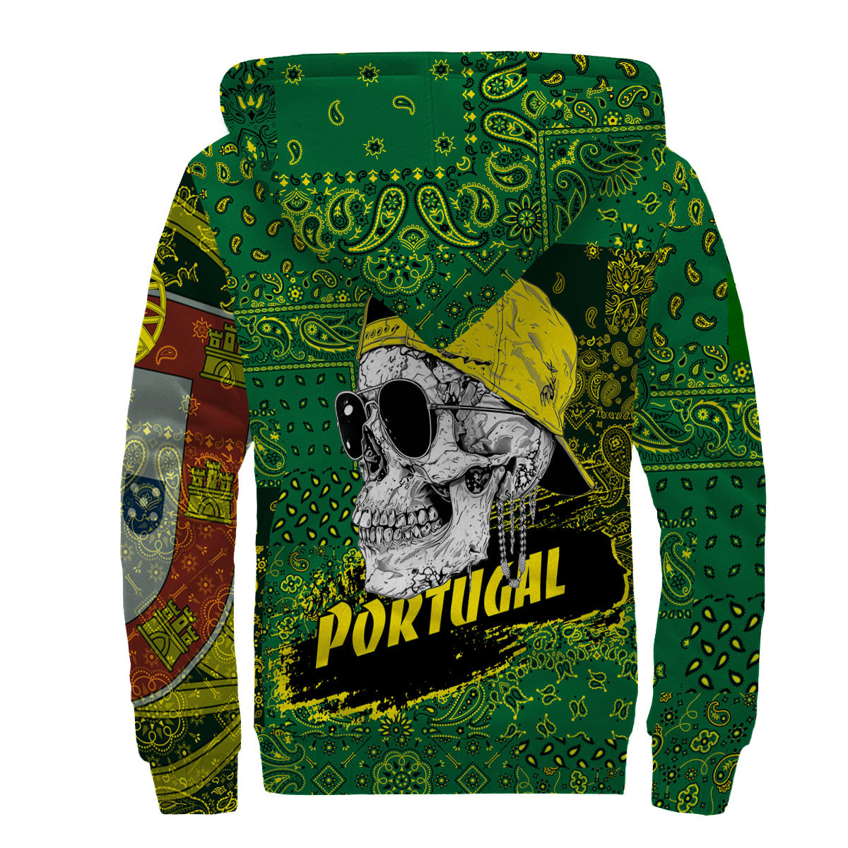 Portugal Sherpa Hoodie Paisley Flag And Skull Style 2