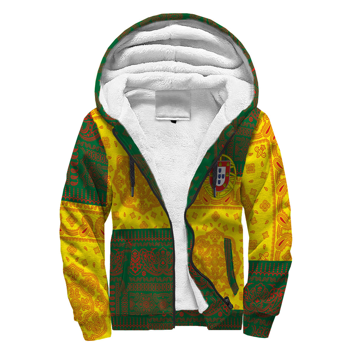 Portugal Sherpa Hoodie Flag And Paisley Basic Style 3