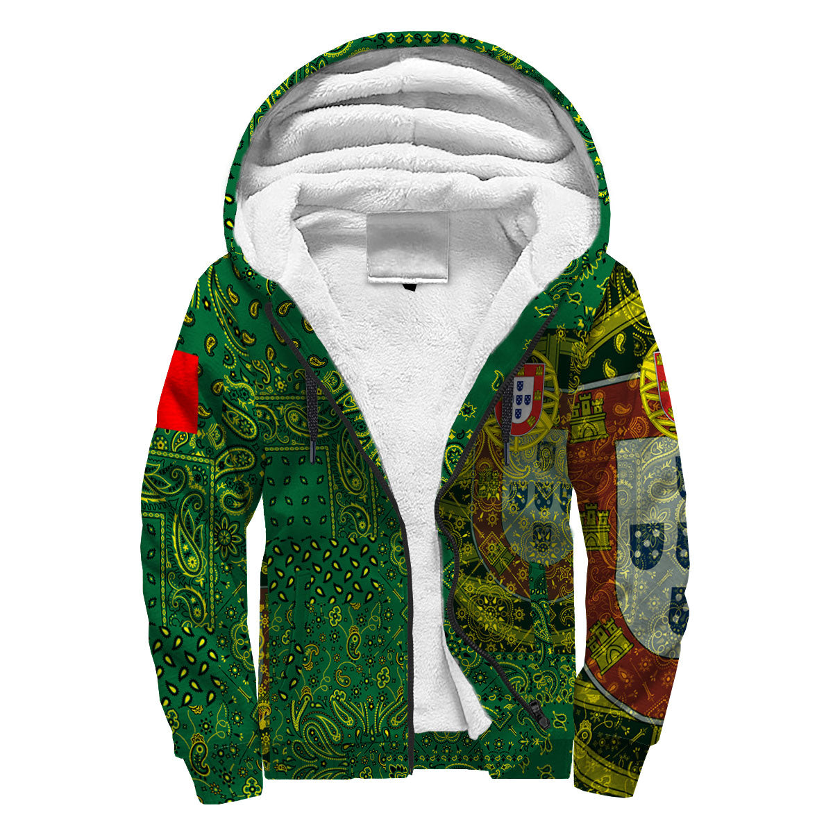 Portugal Sherpa Hoodie Paisley Flag And Skull Style 3