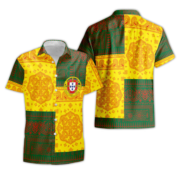 Portugal Short Sleeve Shirt Flag And Paisley Basic Style 1