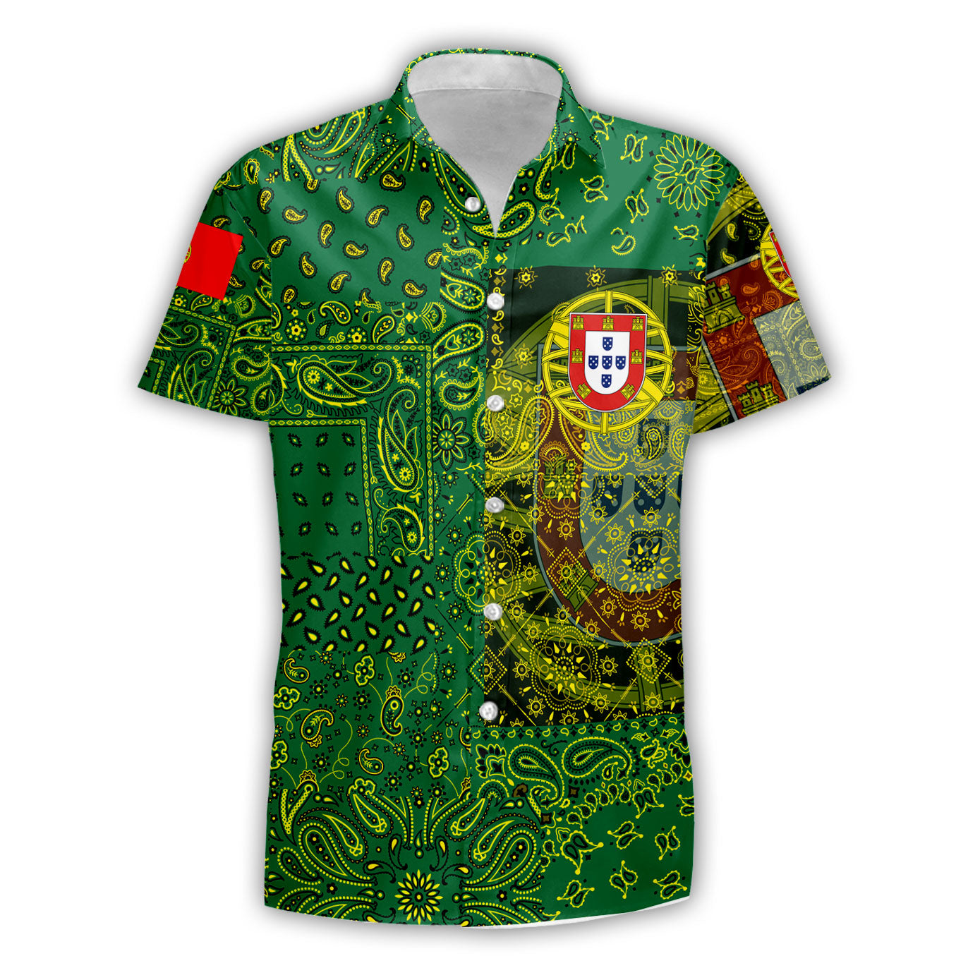 Portugal Short Sleeve Shirt Paisley Flag And Skull Style 1