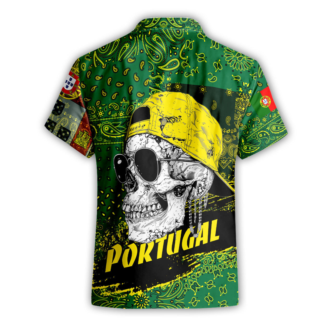 Portugal Short Sleeve Shirt Paisley Flag And Skull Style 2